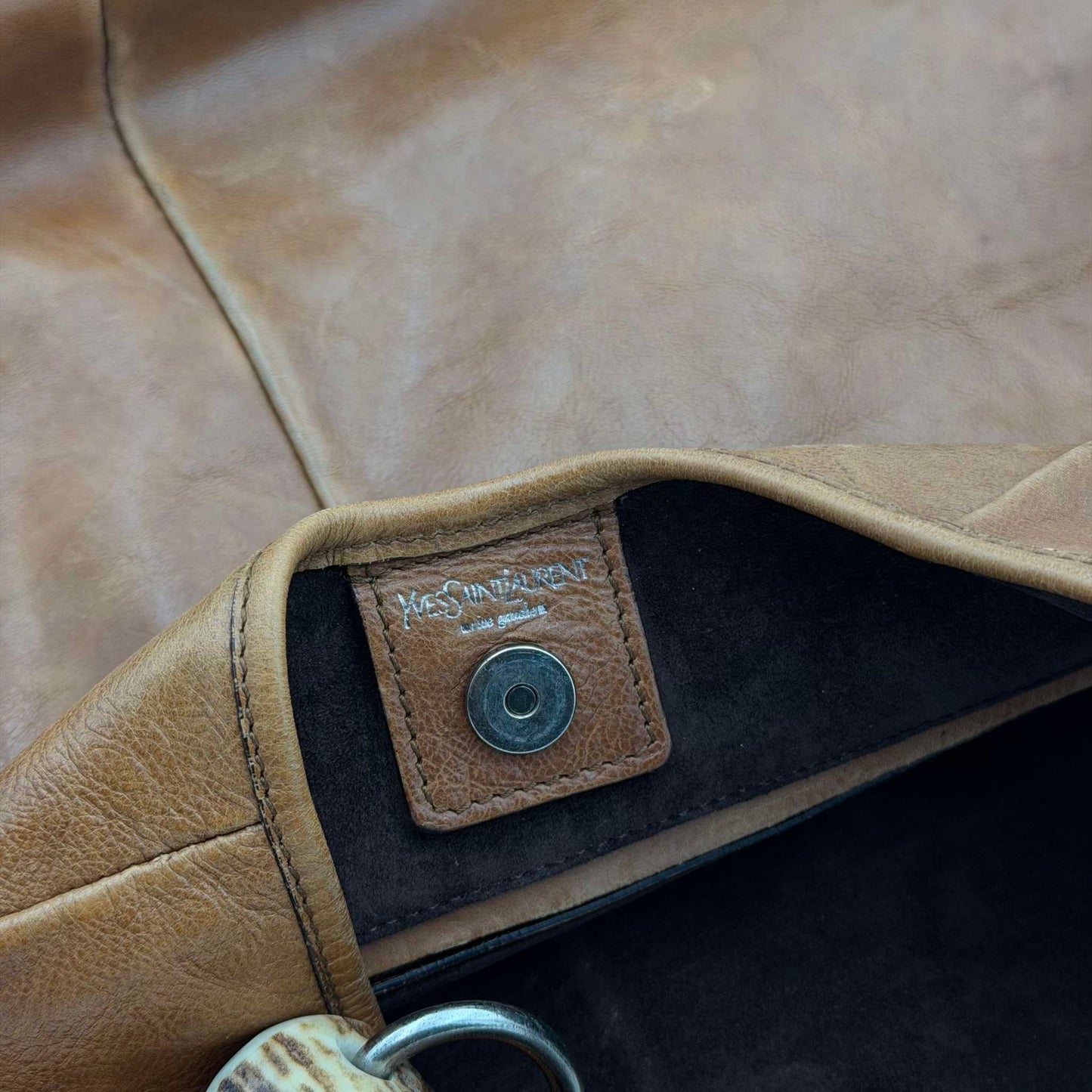 2000s YSL Mombasa Leather Brown Large Shoulder Bag