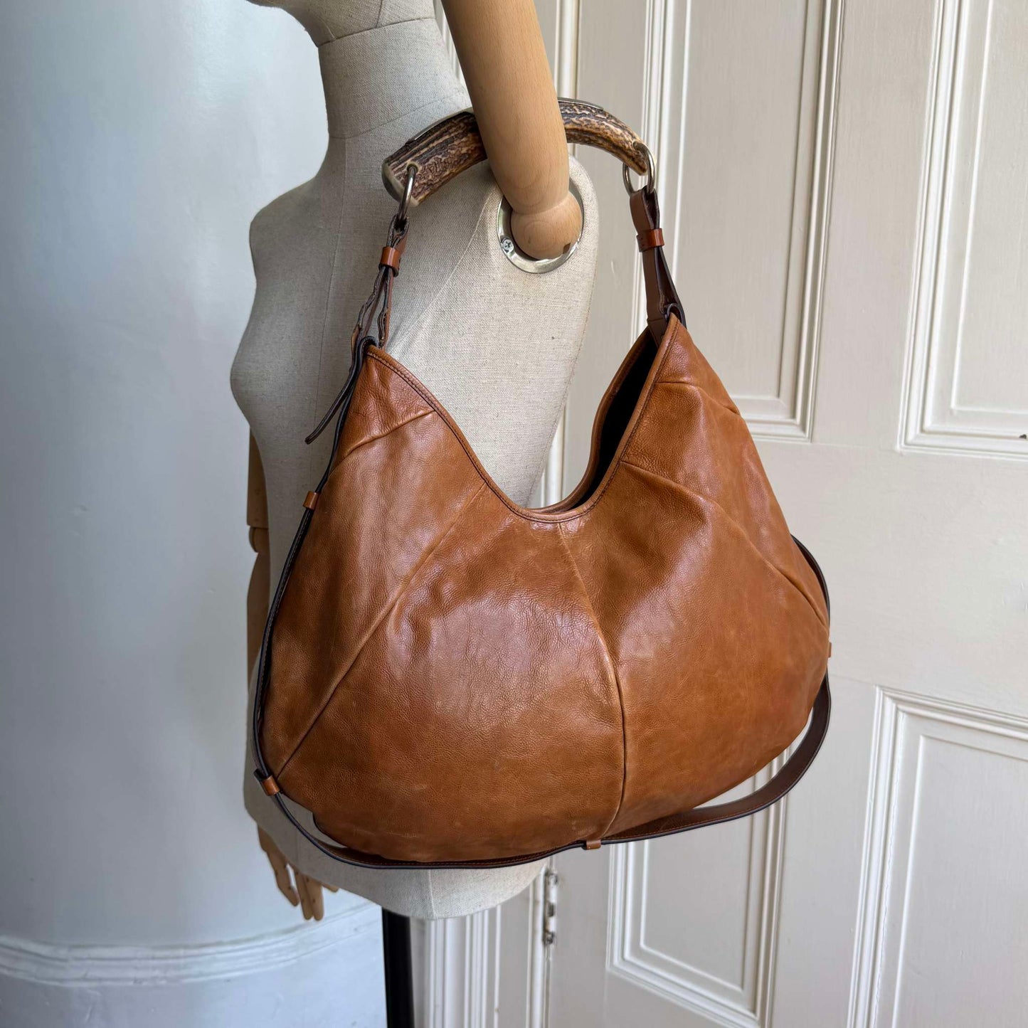 2000s YSL Mombasa Leather Brown Large Shoulder Bag