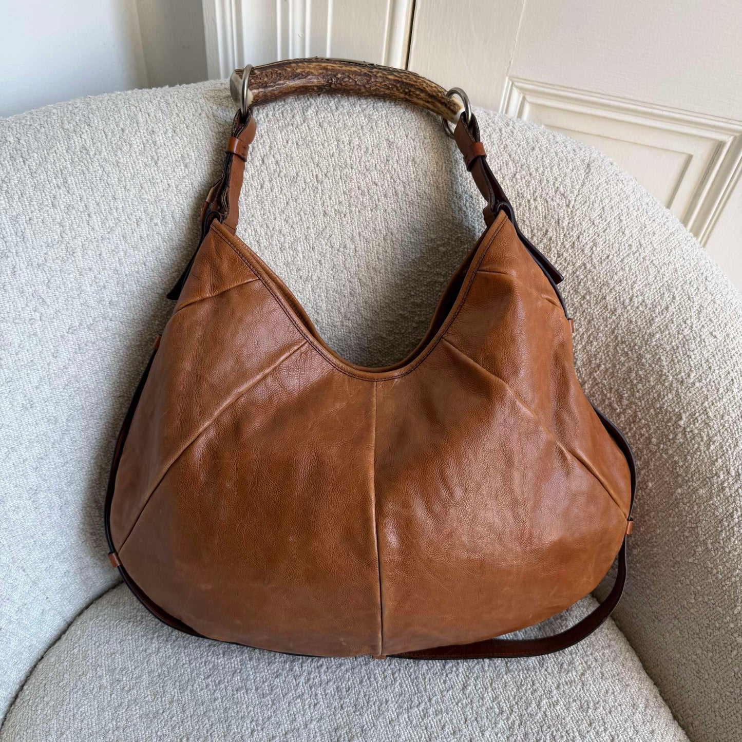 2000s YSL Mombasa Leather Brown Large Shoulder Bag