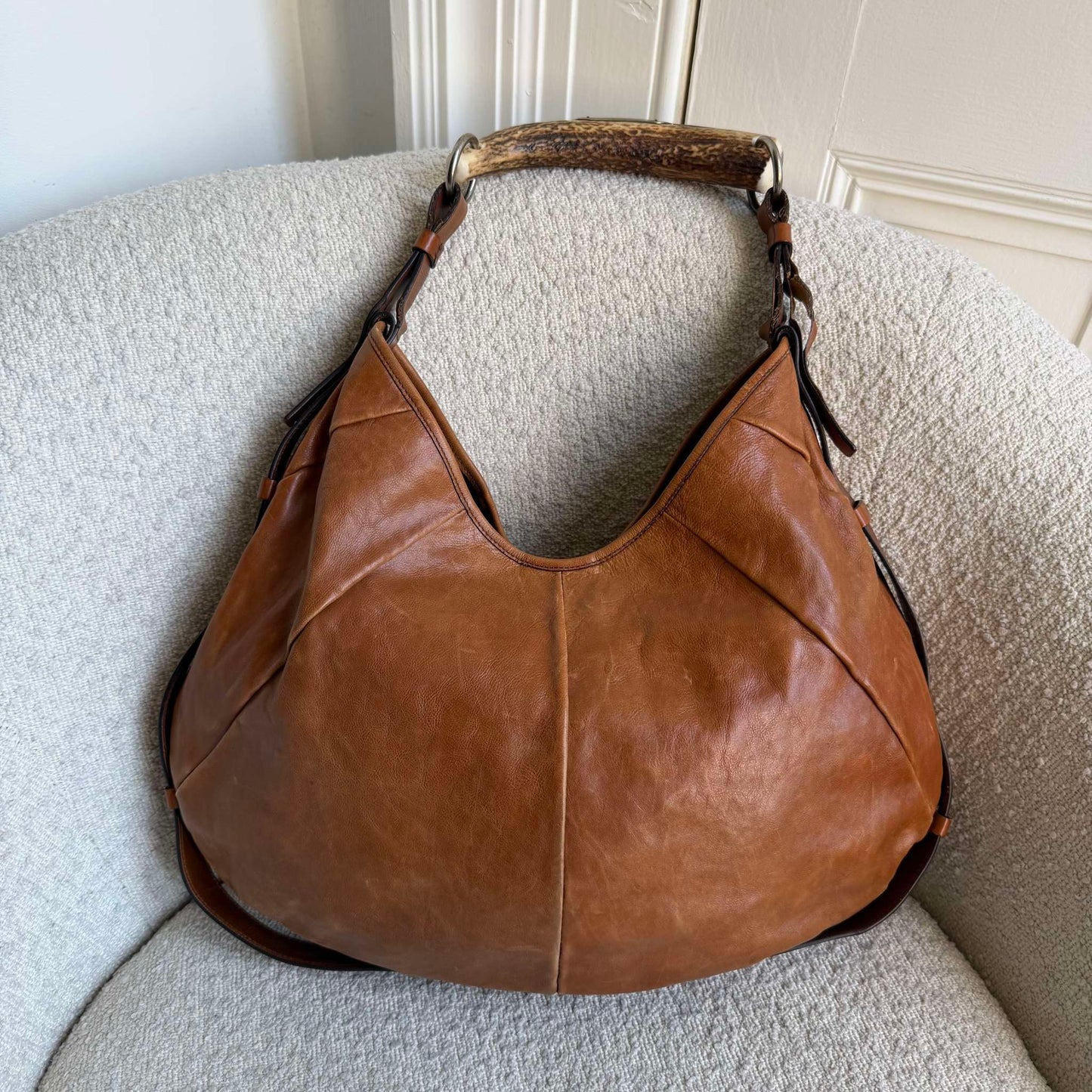 2000s YSL Mombasa Leather Brown Large Shoulder Bag