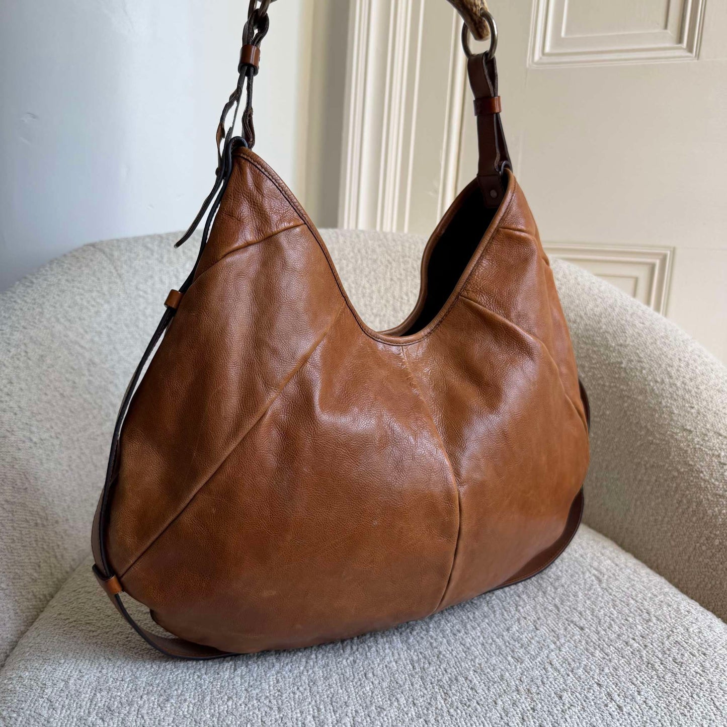 2000s YSL Mombasa Leather Brown Large Shoulder Bag