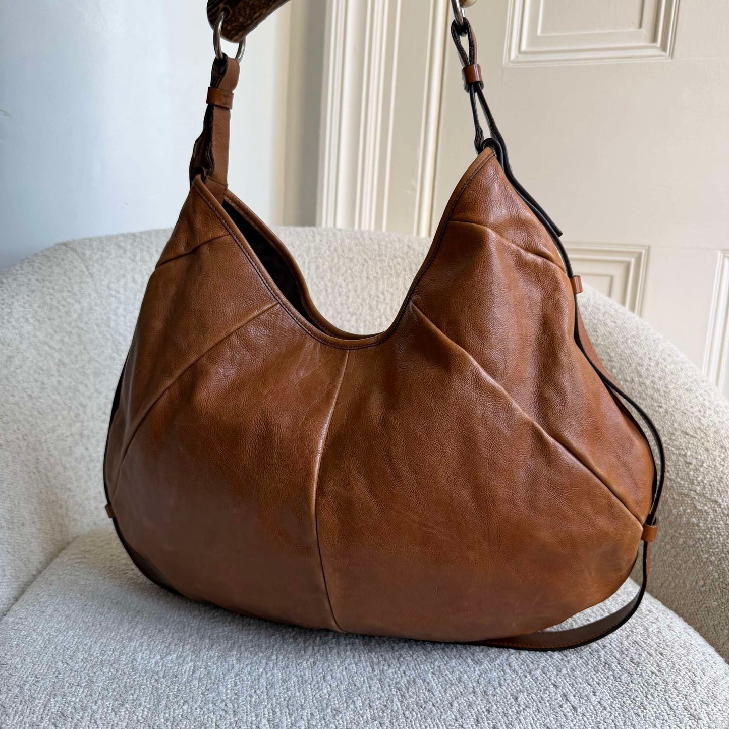 2000s YSL Mombasa Leather Brown Large Shoulder Bag