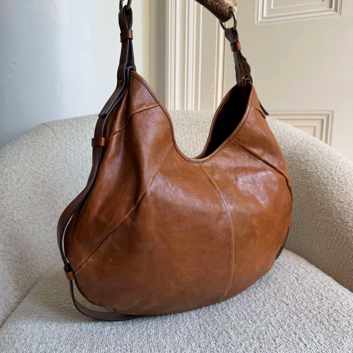 2000s YSL Mombasa Leather Brown Large Shoulder Bag