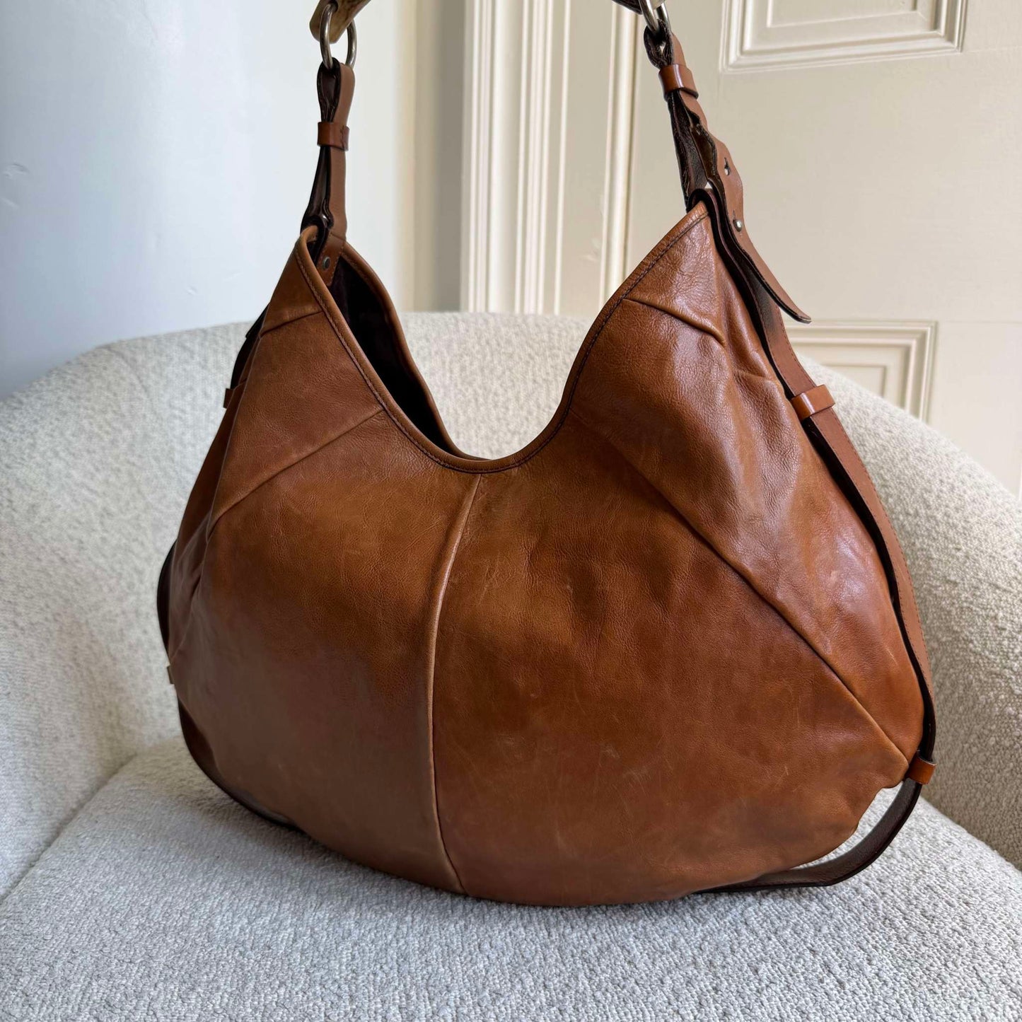 2000s YSL Mombasa Leather Brown Large Shoulder Bag