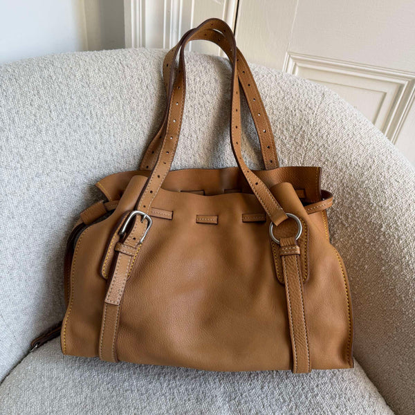 Miu Miu Vitello Leather Caramel Brown Tote Bag