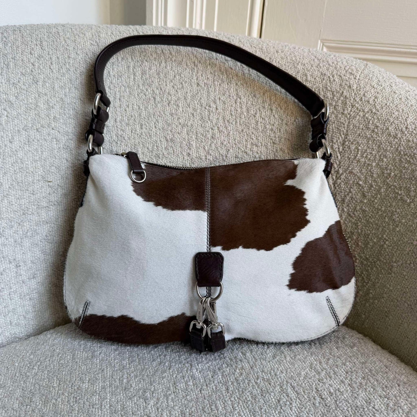 RARE Archive Miu Miu Cow Print Brown Leather Shoulder Bag