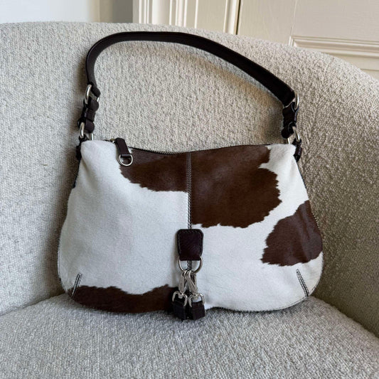 RARE Archive Miu Miu Cow Print Brown Leather Shoulder Bag