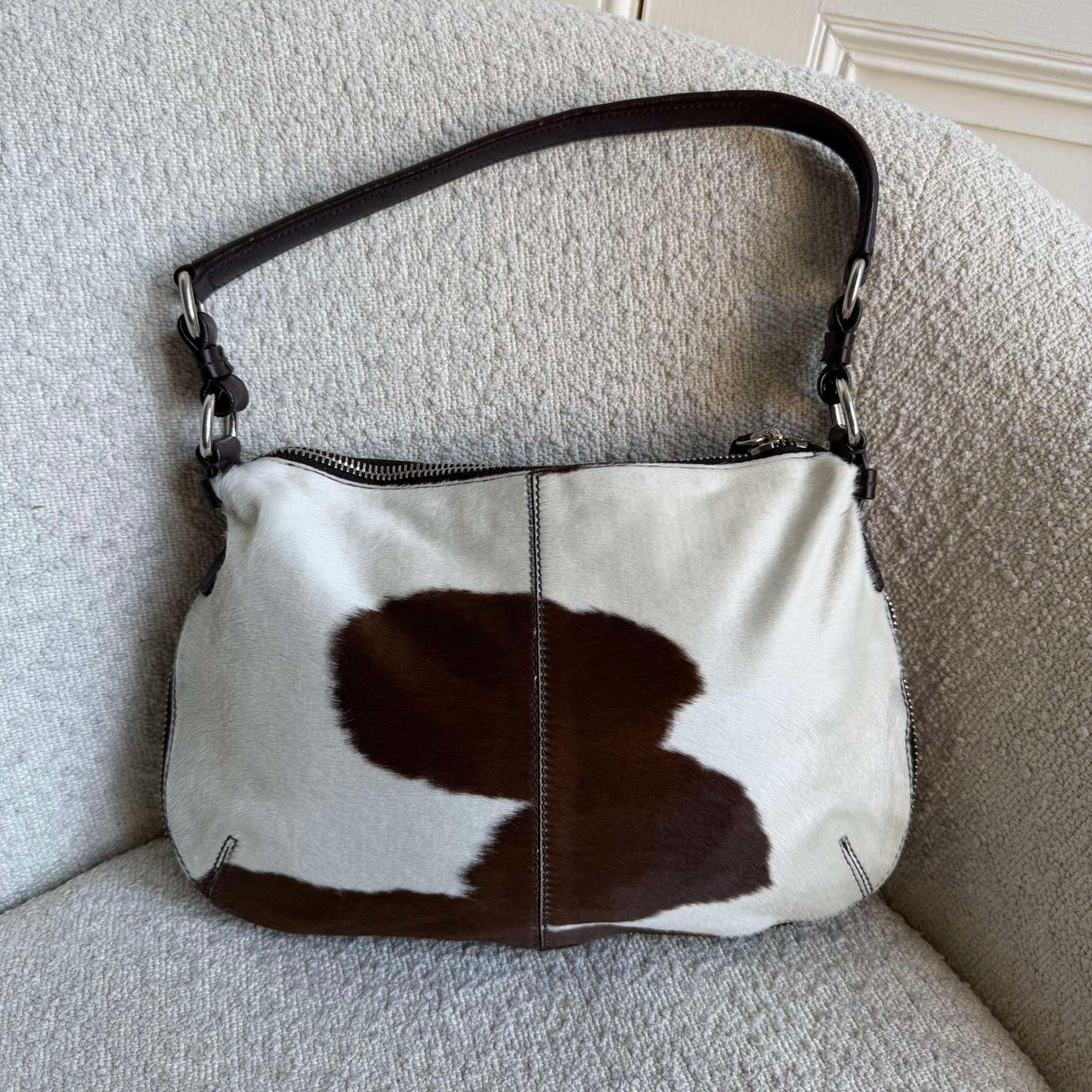 RARE Archive Miu Miu Cow Print Brown Leather Shoulder Bag