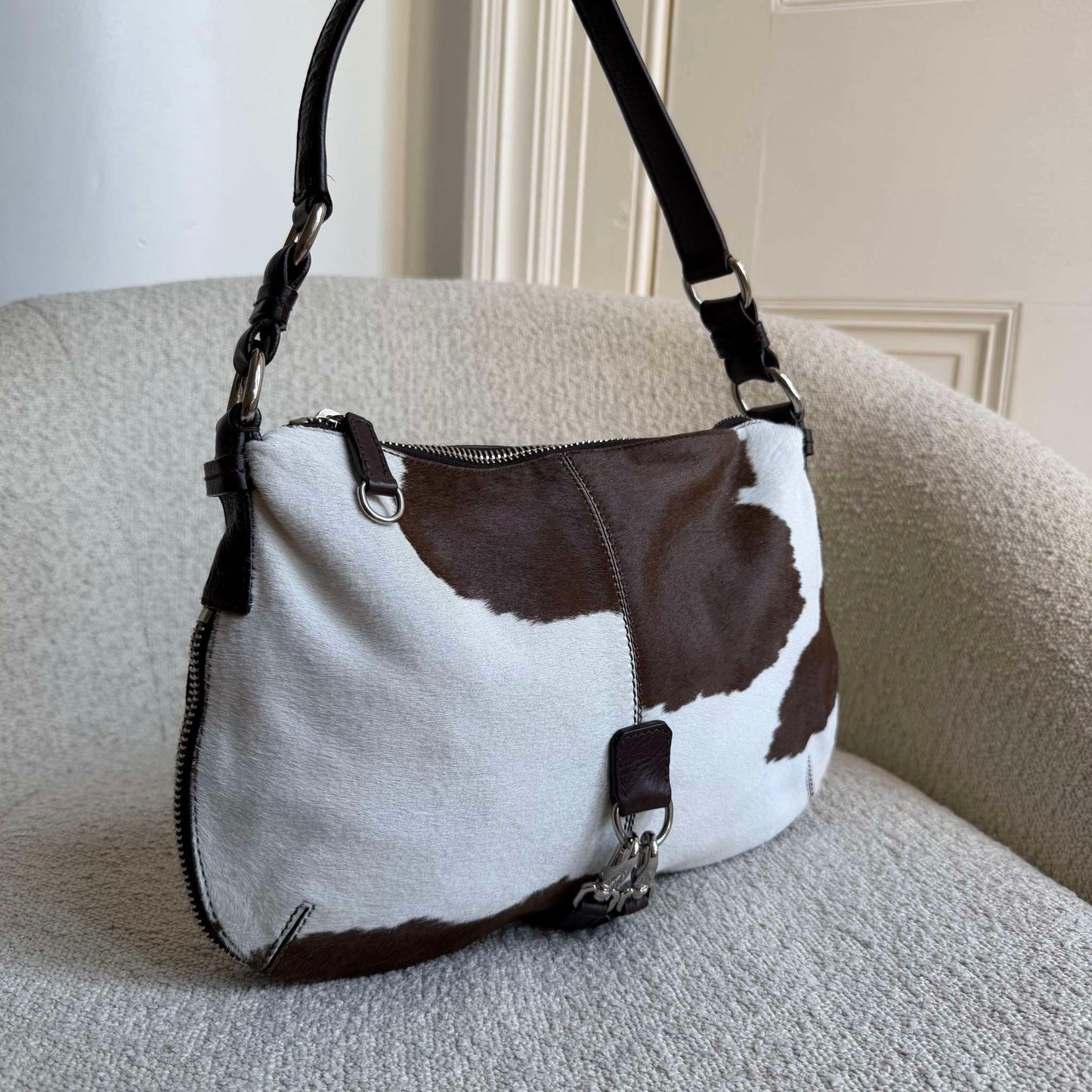 RARE Archive Miu Miu Cow Print Brown Leather Shoulder Bag