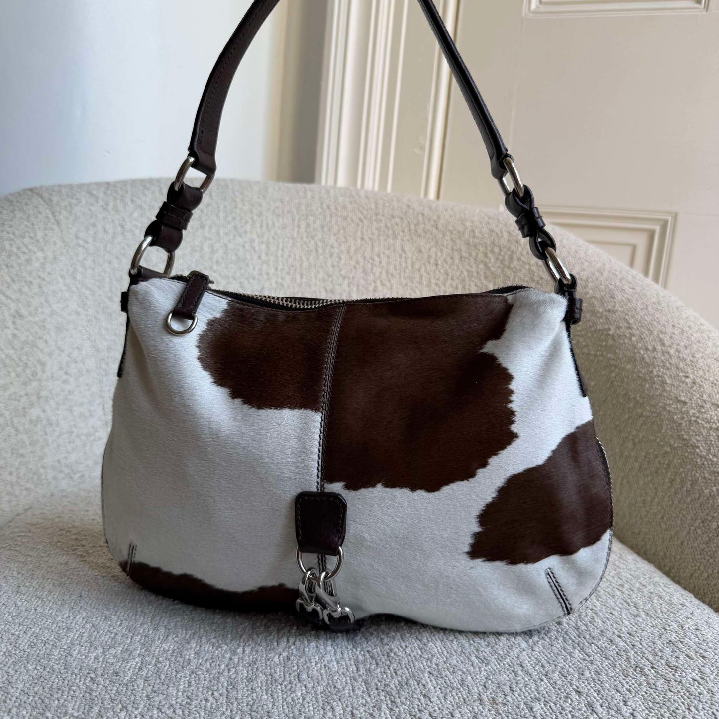 RARE Archive Miu Miu Cow Print Brown Leather Shoulder Bag