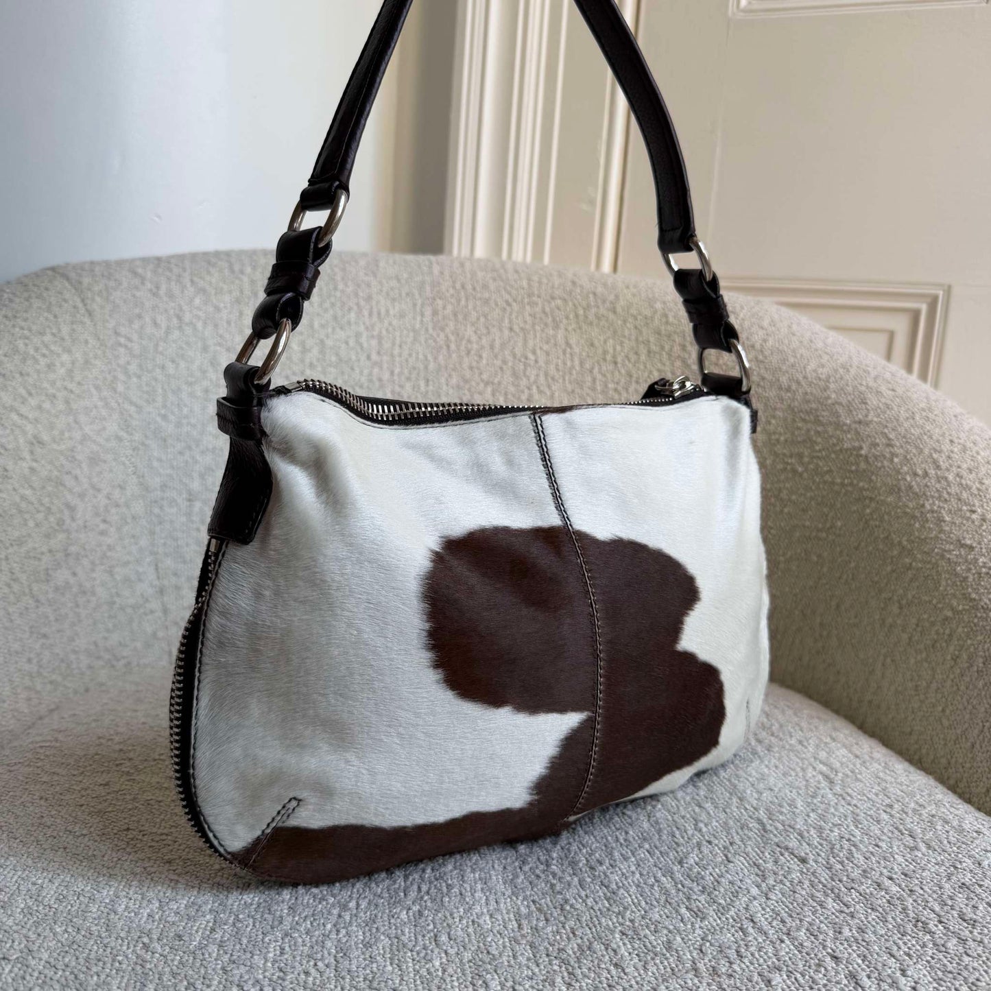 RARE Archive Miu Miu Cow Print Brown Leather Shoulder Bag