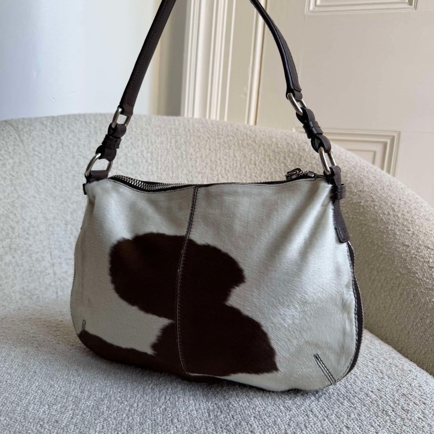 RARE Archive Miu Miu Cow Print Brown Leather Shoulder Bag