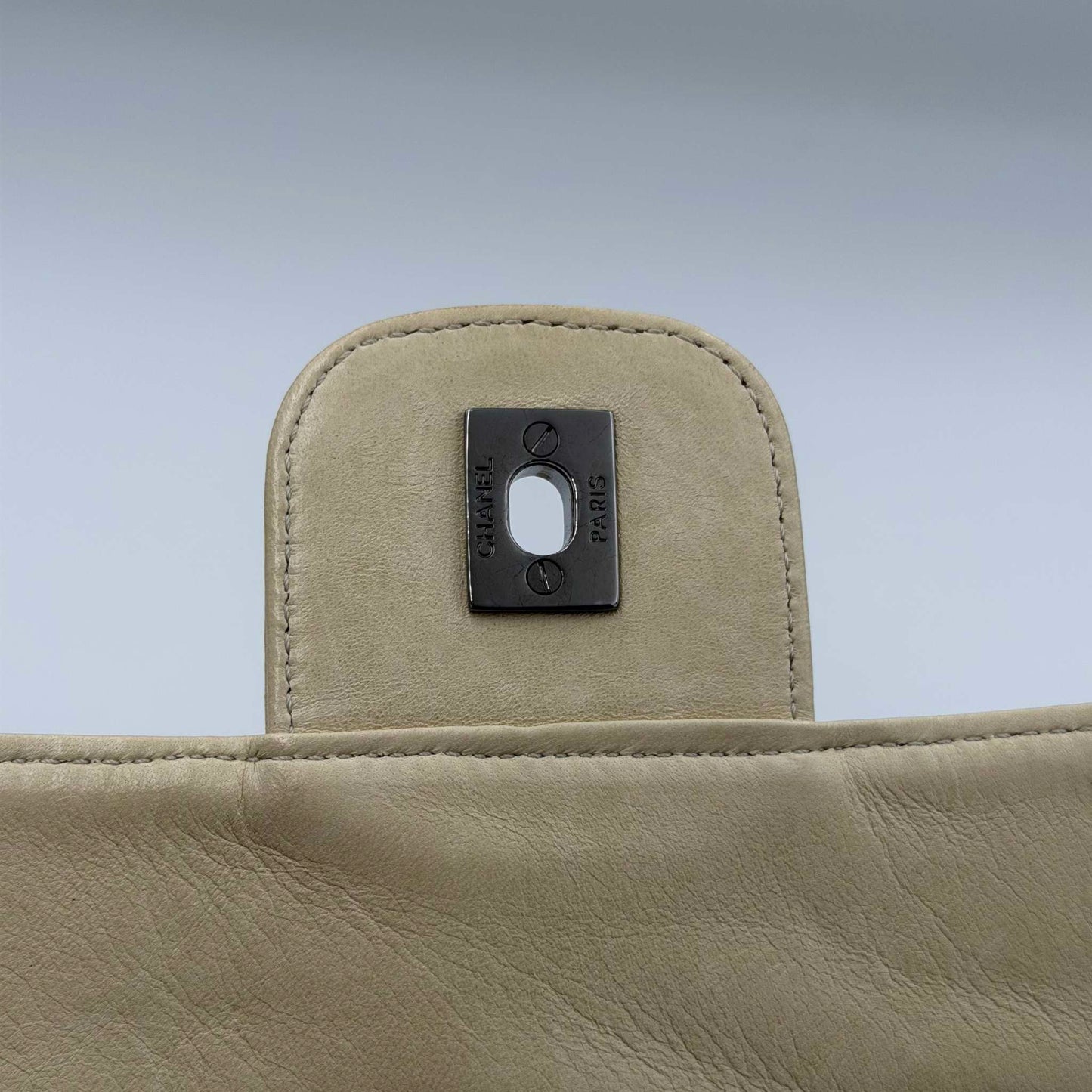 2008 Chanel CC Ritz Flap Cream Leather Shoulder Bag