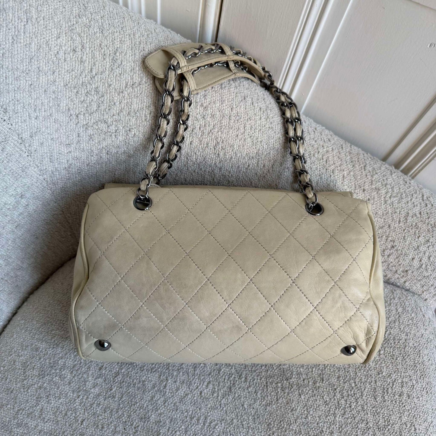 2008 Chanel CC Ritz Flap Cream Leather Shoulder Bag
