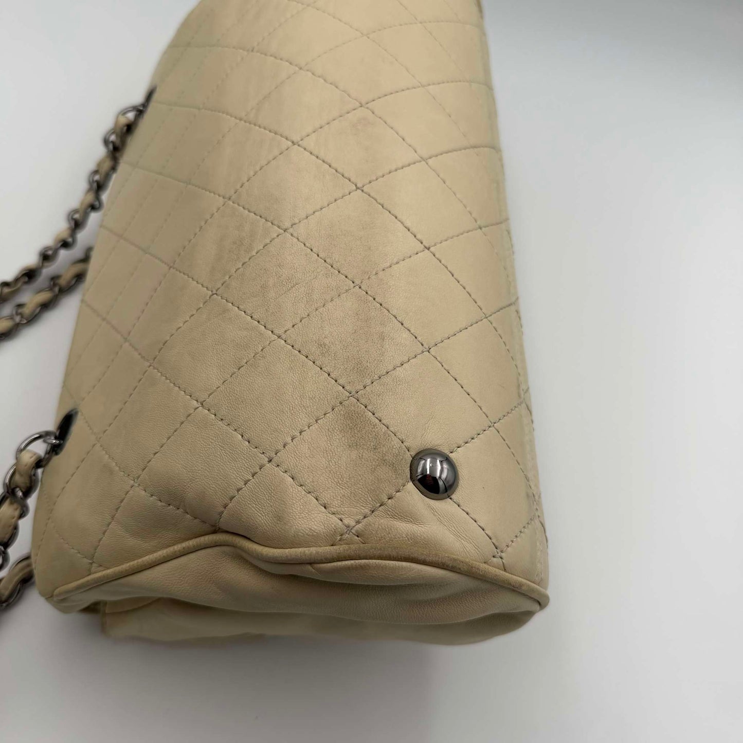 2008 Chanel CC Ritz Flap Cream Leather Shoulder Bag