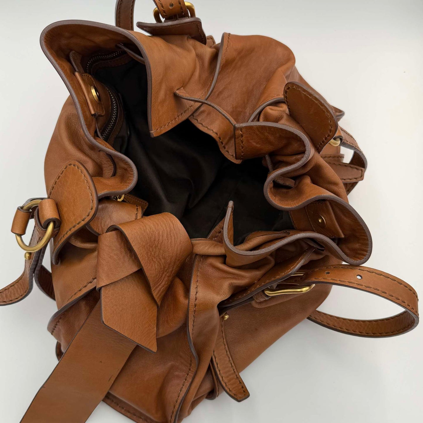 Miu Miu Vitello Brown Leather Tote Bag