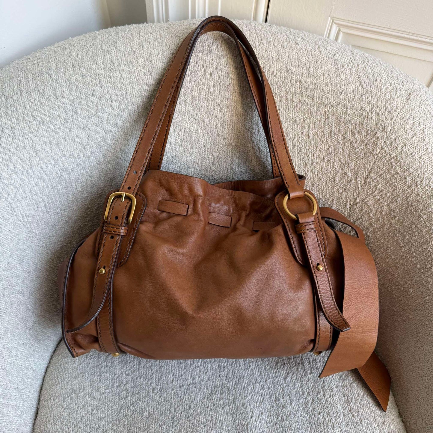 Miu Miu Vitello Brown Leather Tote Bag