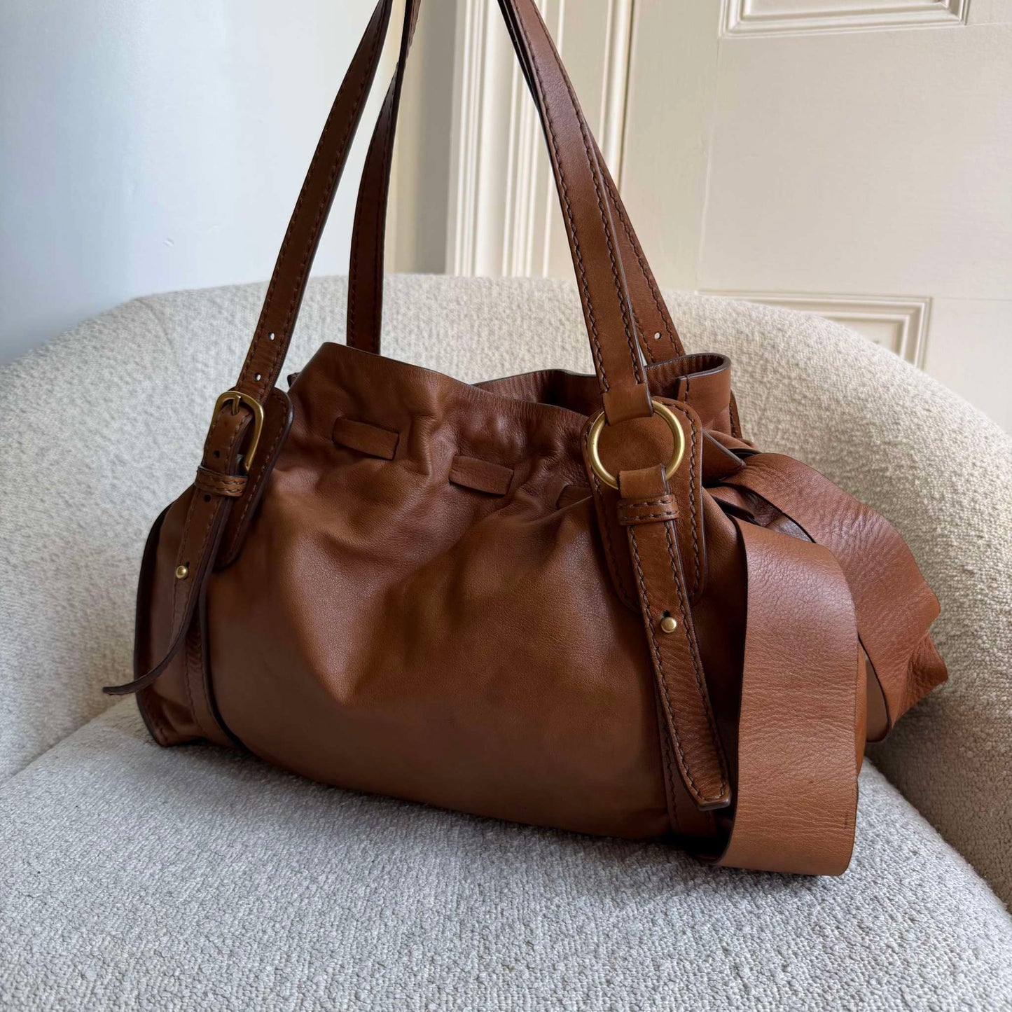 Miu Miu Vitello Brown Leather Tote Bag