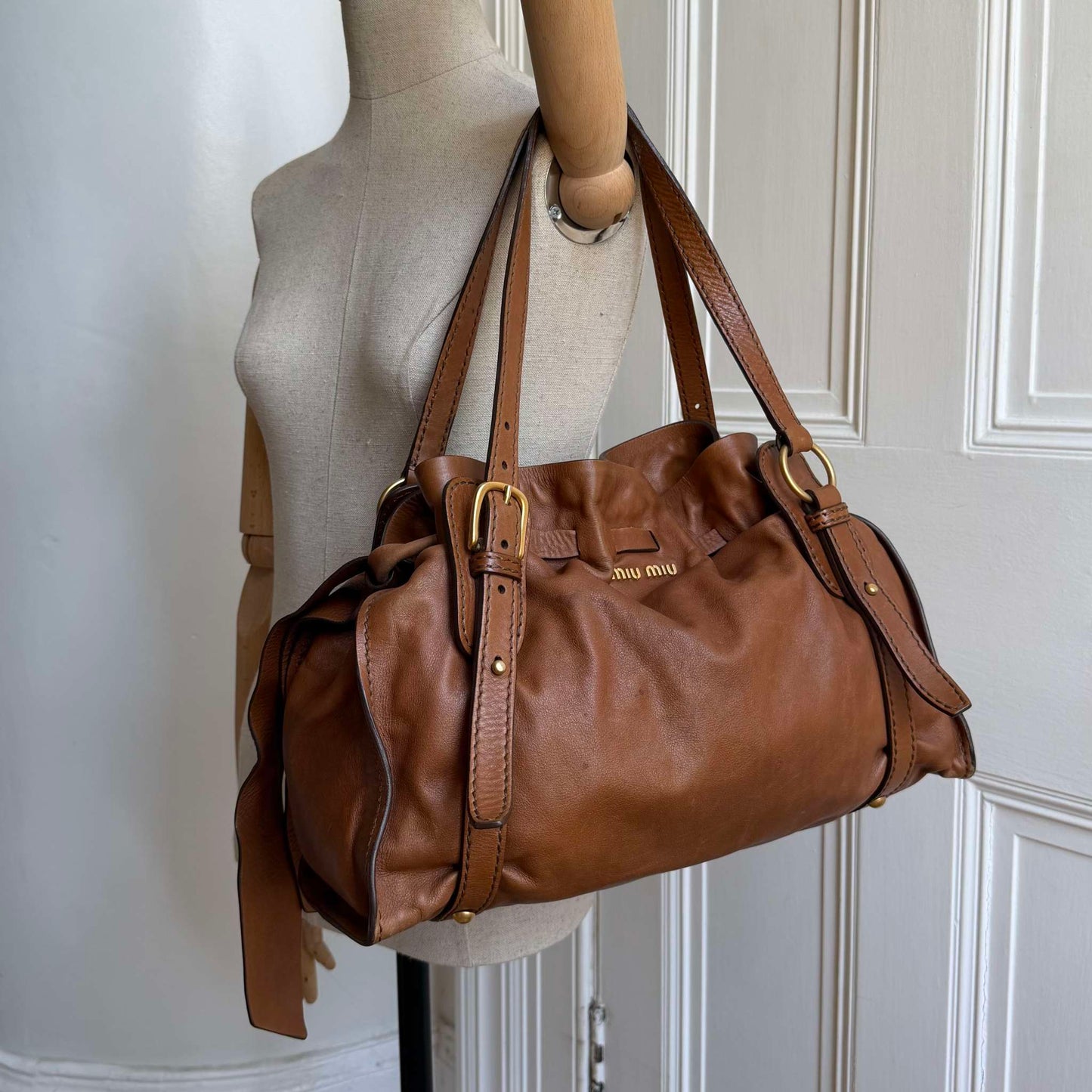 Miu Miu Vitello Brown Leather Tote Bag
