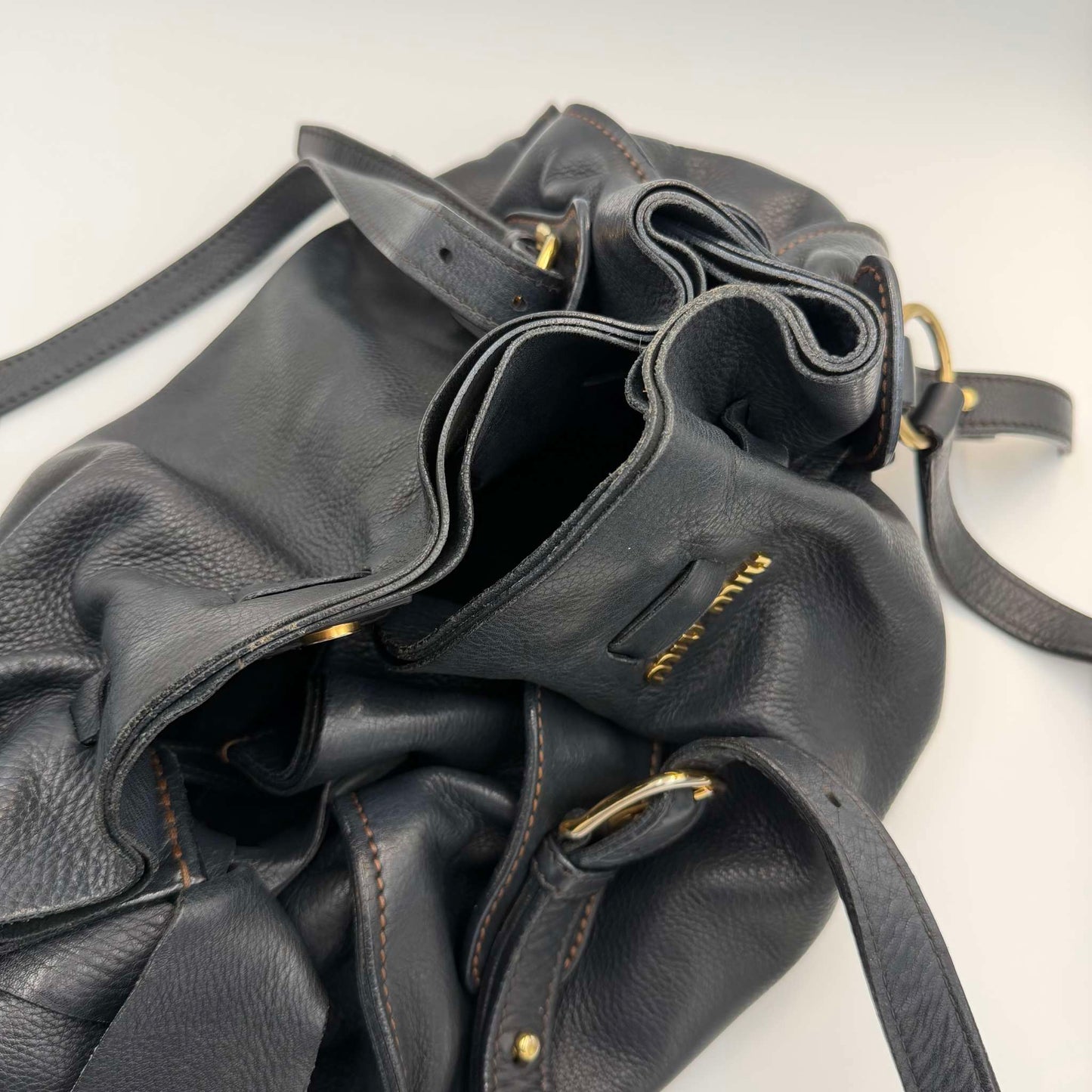 Miu Miu Vitello Black Leather Tote Bag