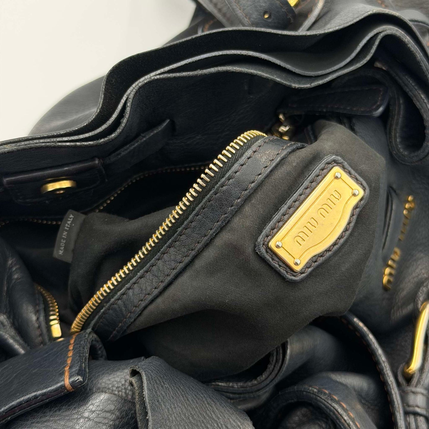 Miu Miu Vitello Black Leather Tote Bag