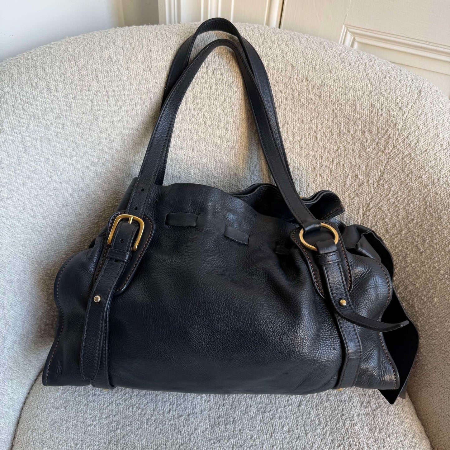 Miu Miu Vitello Black Leather Tote Bag
