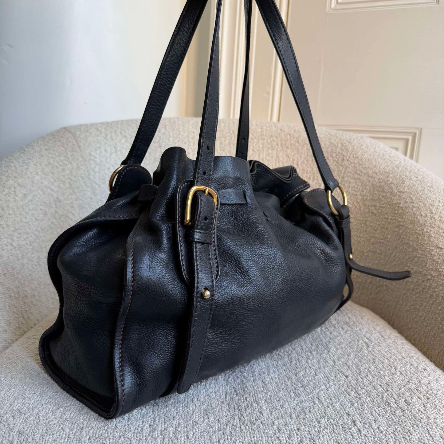 Miu Miu Vitello Black Leather Tote Bag