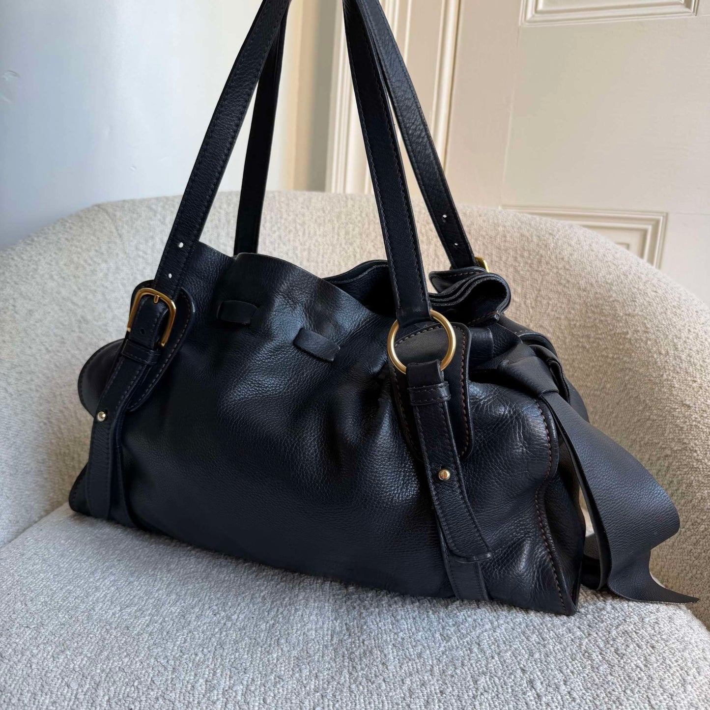 Miu Miu Vitello Black Leather Tote Bag