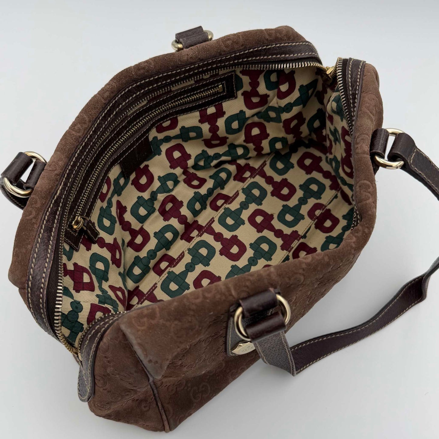 RARE Gucci GG Suede Charmy Boston Brown Shoulder Bag