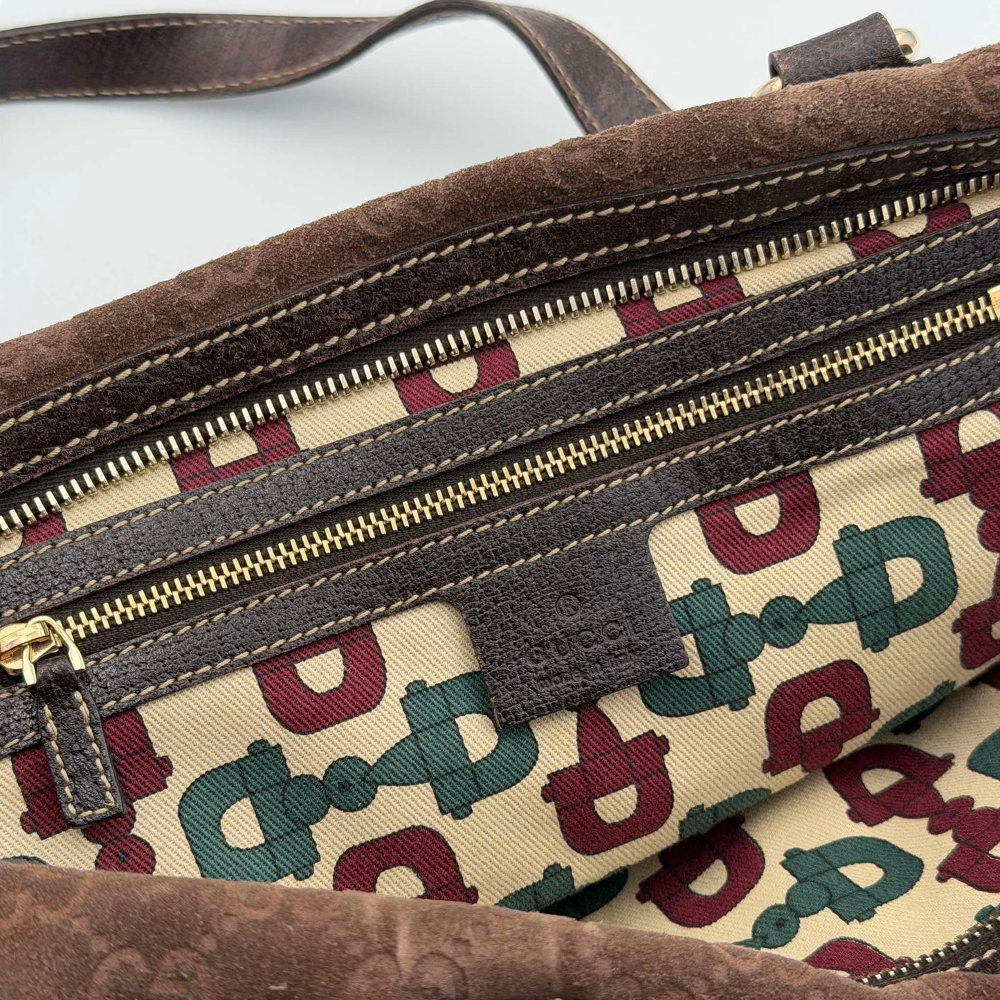 RARE Gucci GG Suede Charmy Boston Brown Shoulder Bag