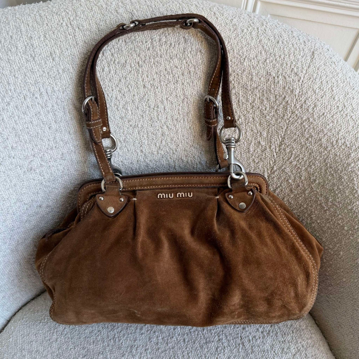 2000s Miu Miu Suede Brown Shoulder Bag