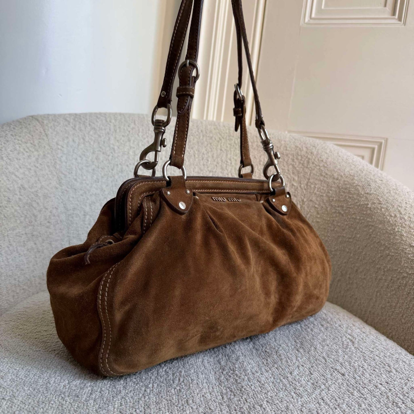 2000s Miu Miu Suede Brown Shoulder Bag