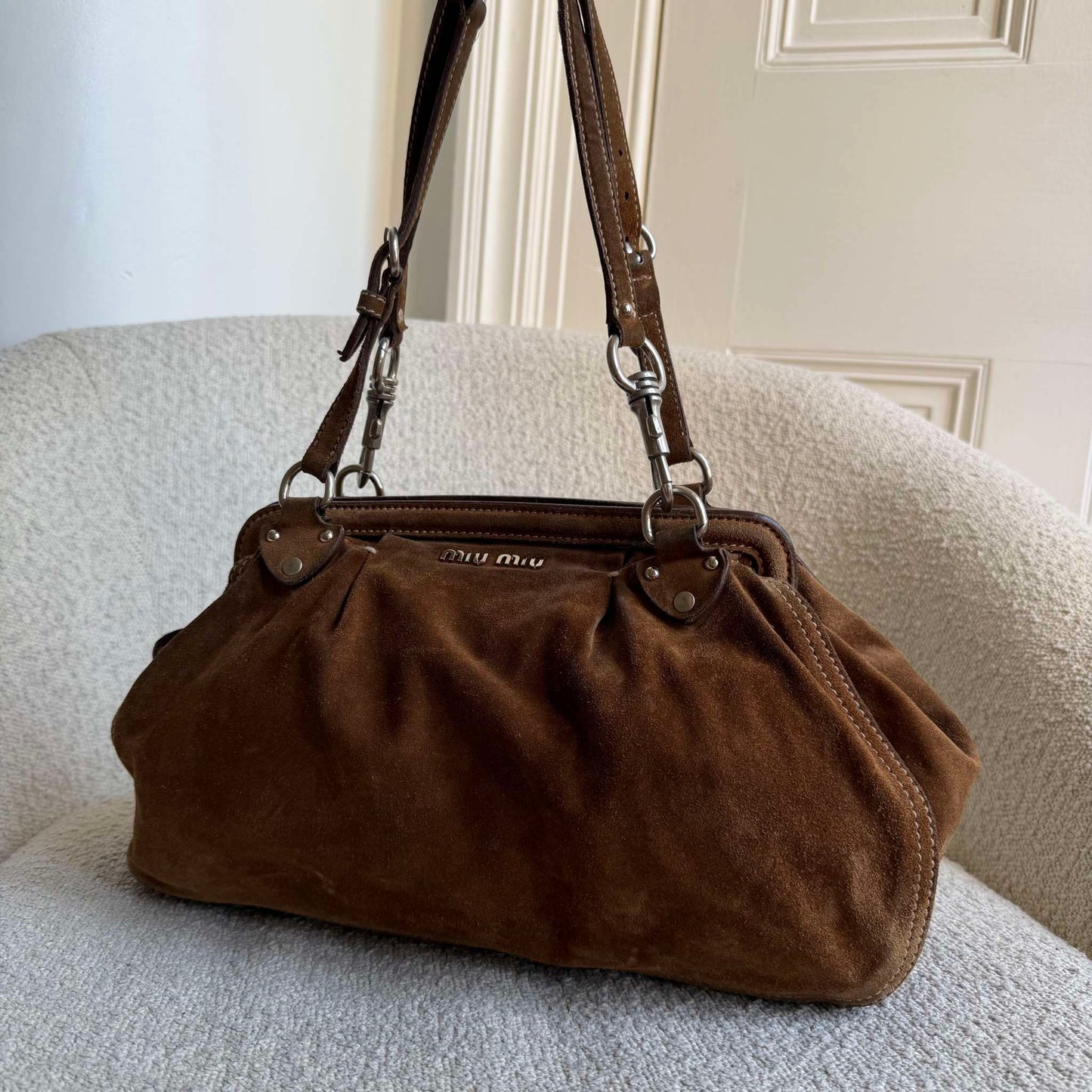 2000s Miu Miu Suede Brown Shoulder Bag