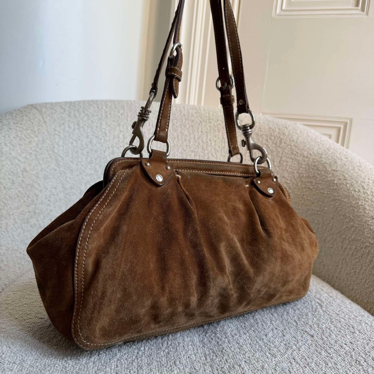 2000s Miu Miu Suede Brown Shoulder Bag