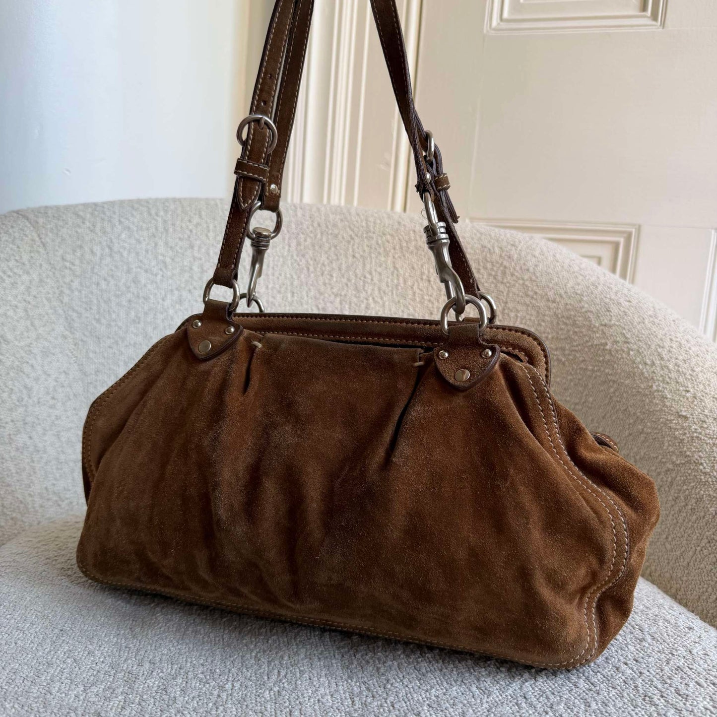 2000s Miu Miu Suede Brown Shoulder Bag