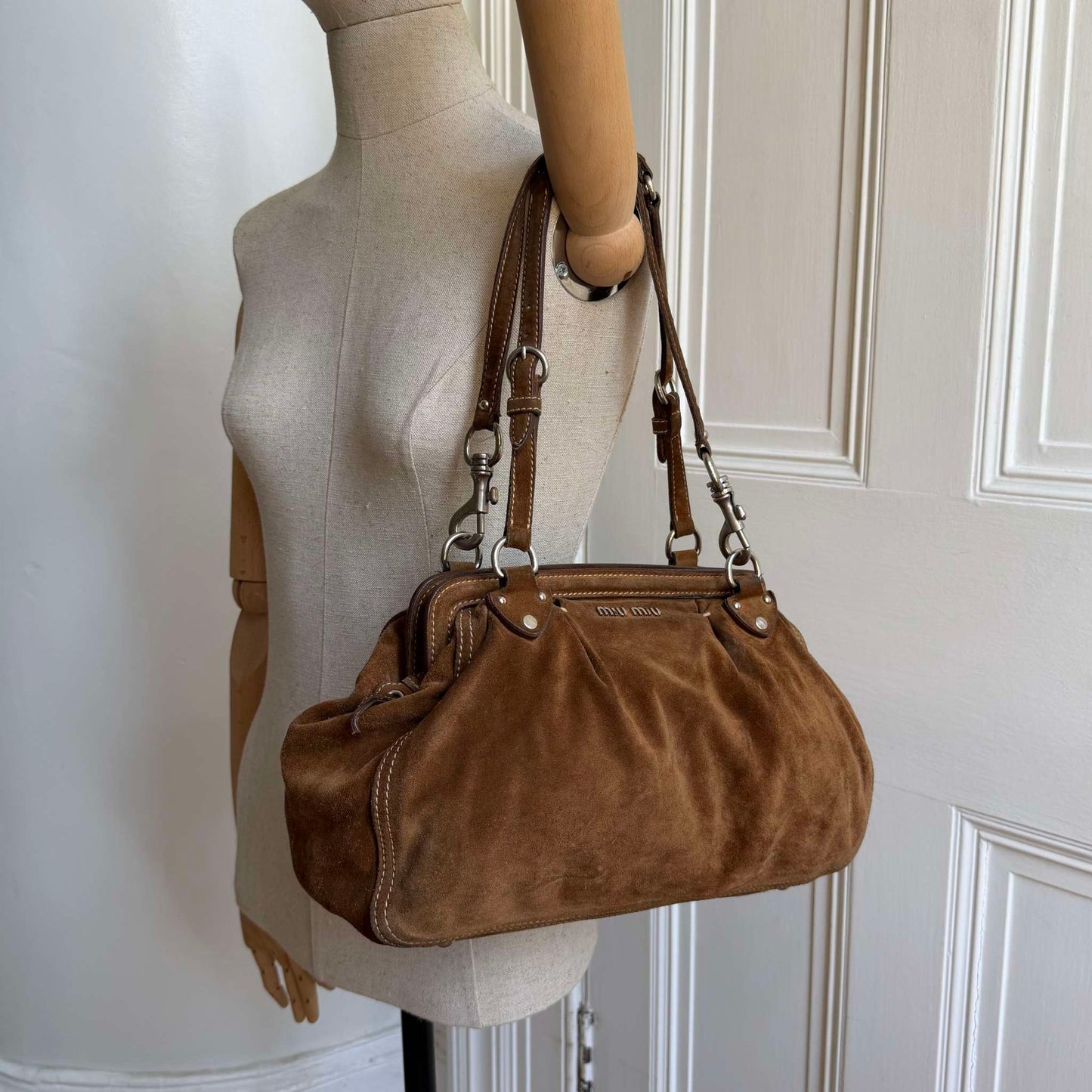 2000s Miu Miu Suede Brown Shoulder Bag
