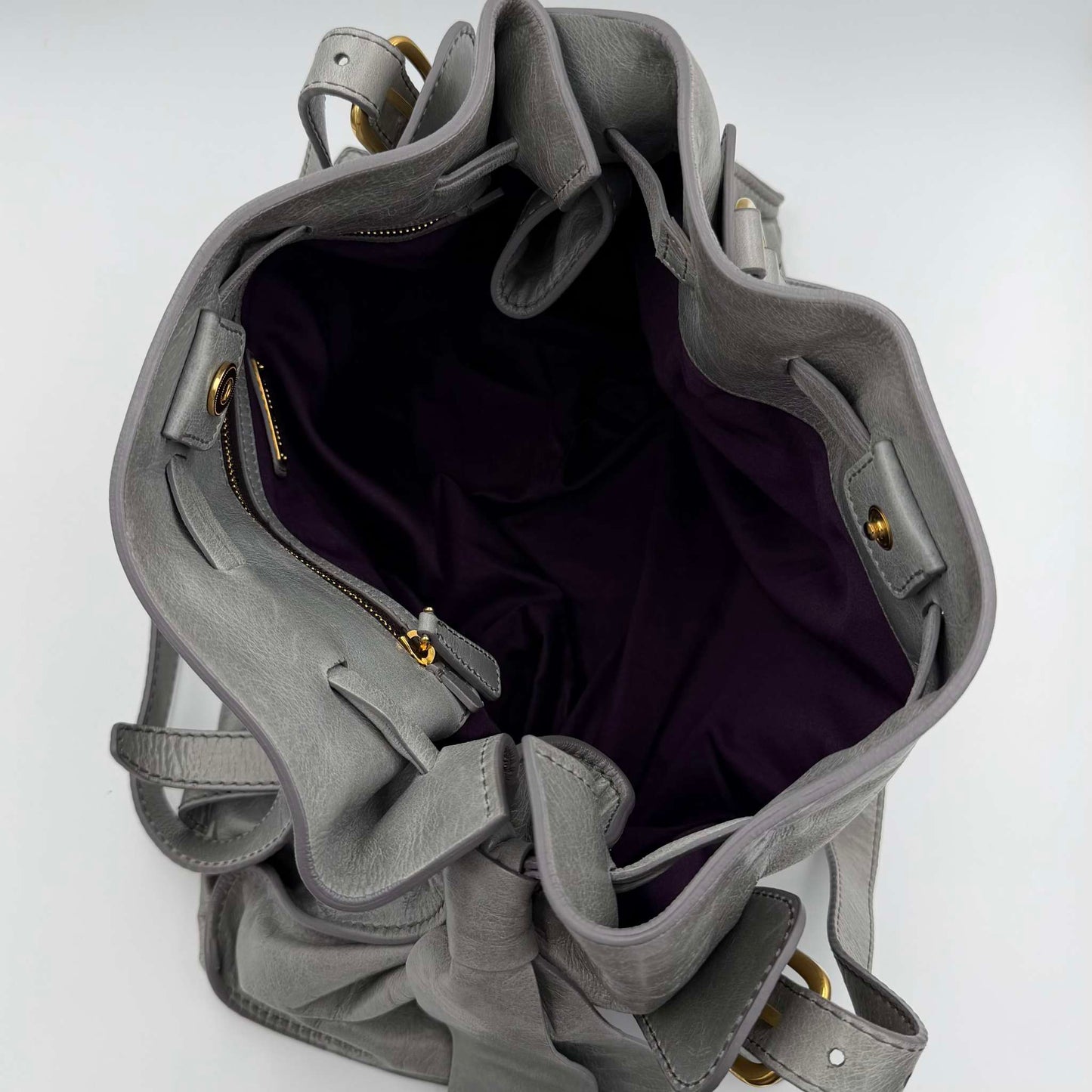 Miu Miu Vitello Grey Leather Tote Bag