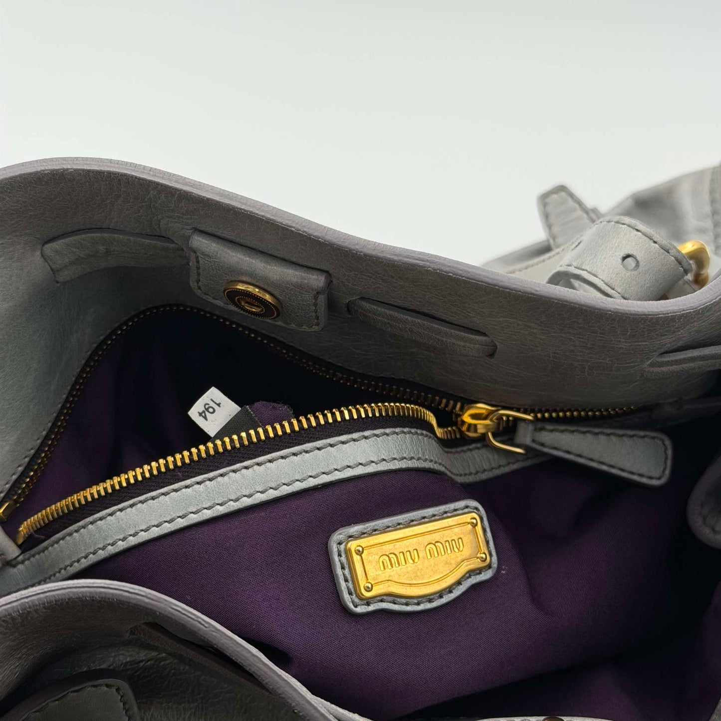 Miu Miu Vitello Grey Leather Tote Bag
