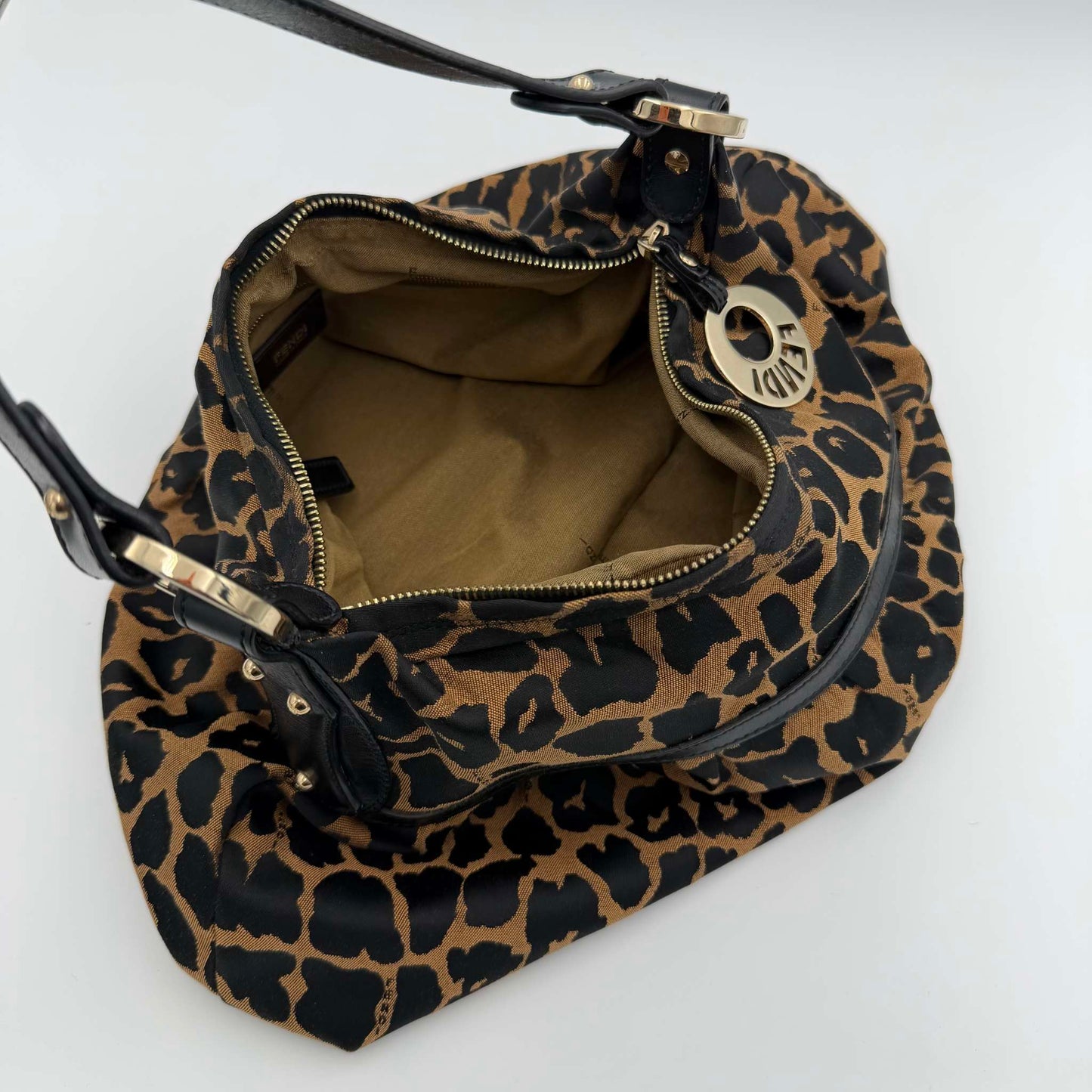 Fendi Chef Leopard Canvas Shoulder Bag