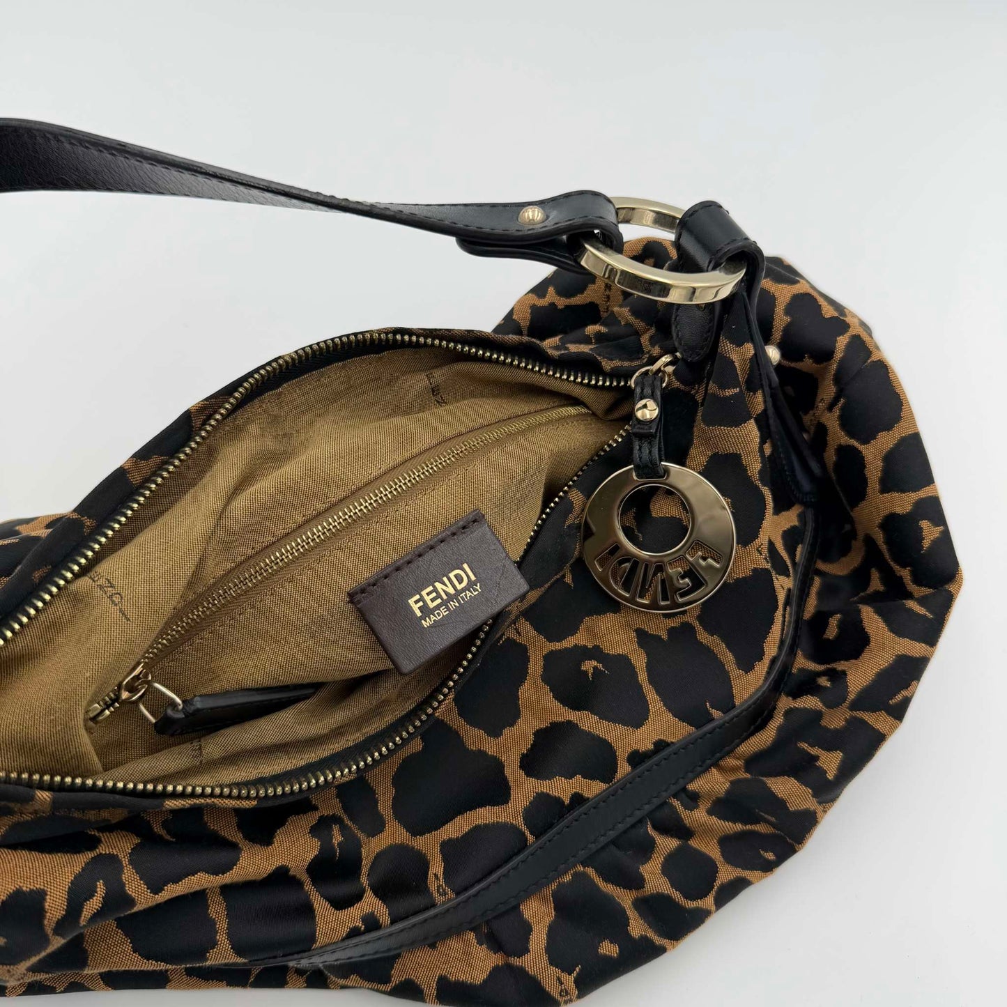 Fendi Chef Leopard Canvas Shoulder Bag
