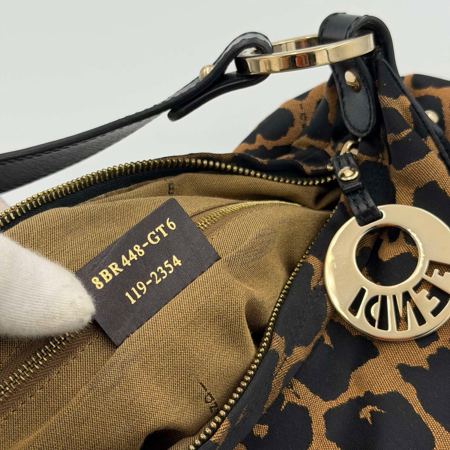 Fendi Chef Leopard Canvas Shoulder Bag
