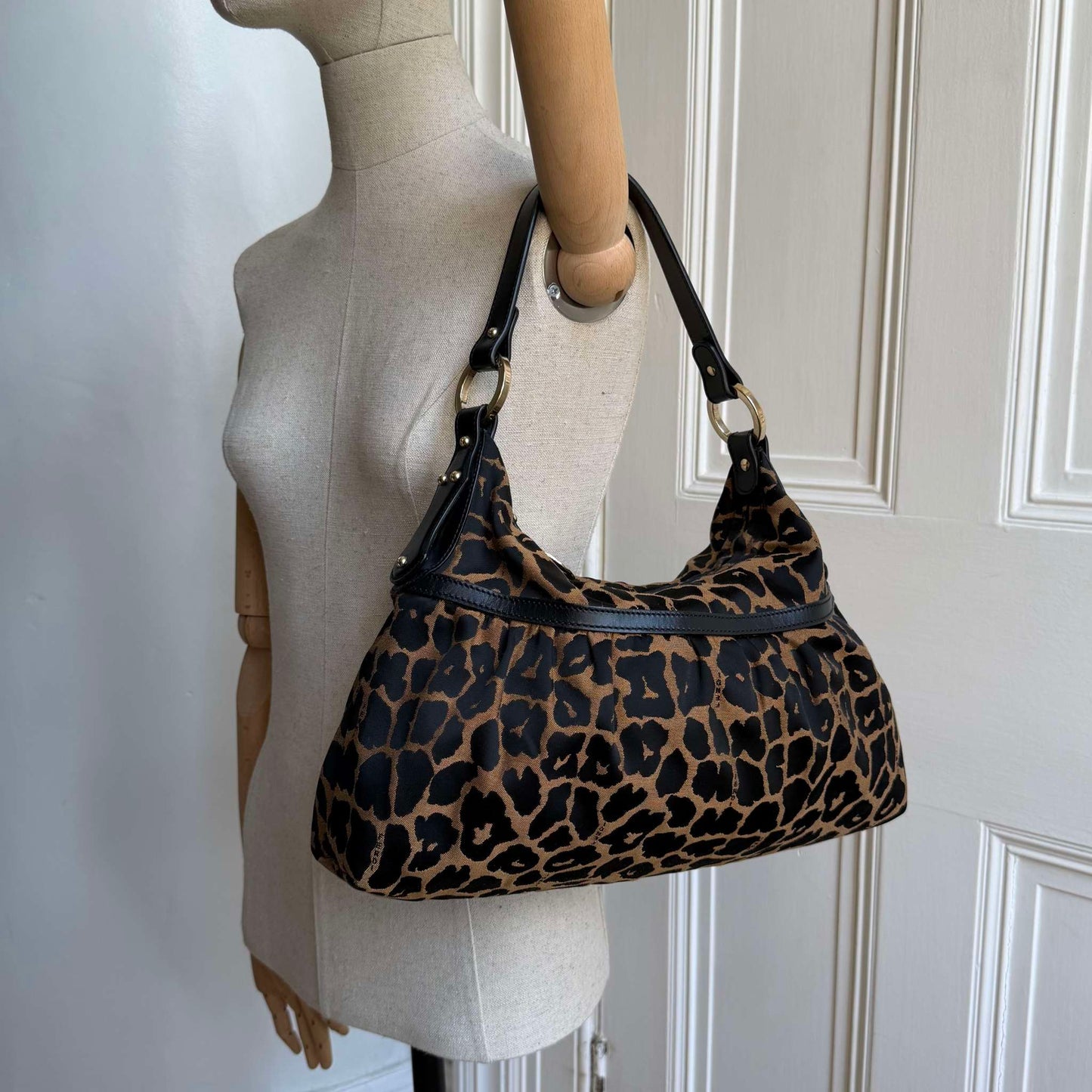 Fendi Chef Leopard Canvas Shoulder Bag