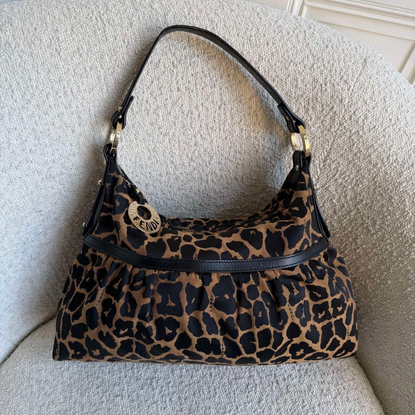 Fendi Chef Leopard Canvas Shoulder Bag
