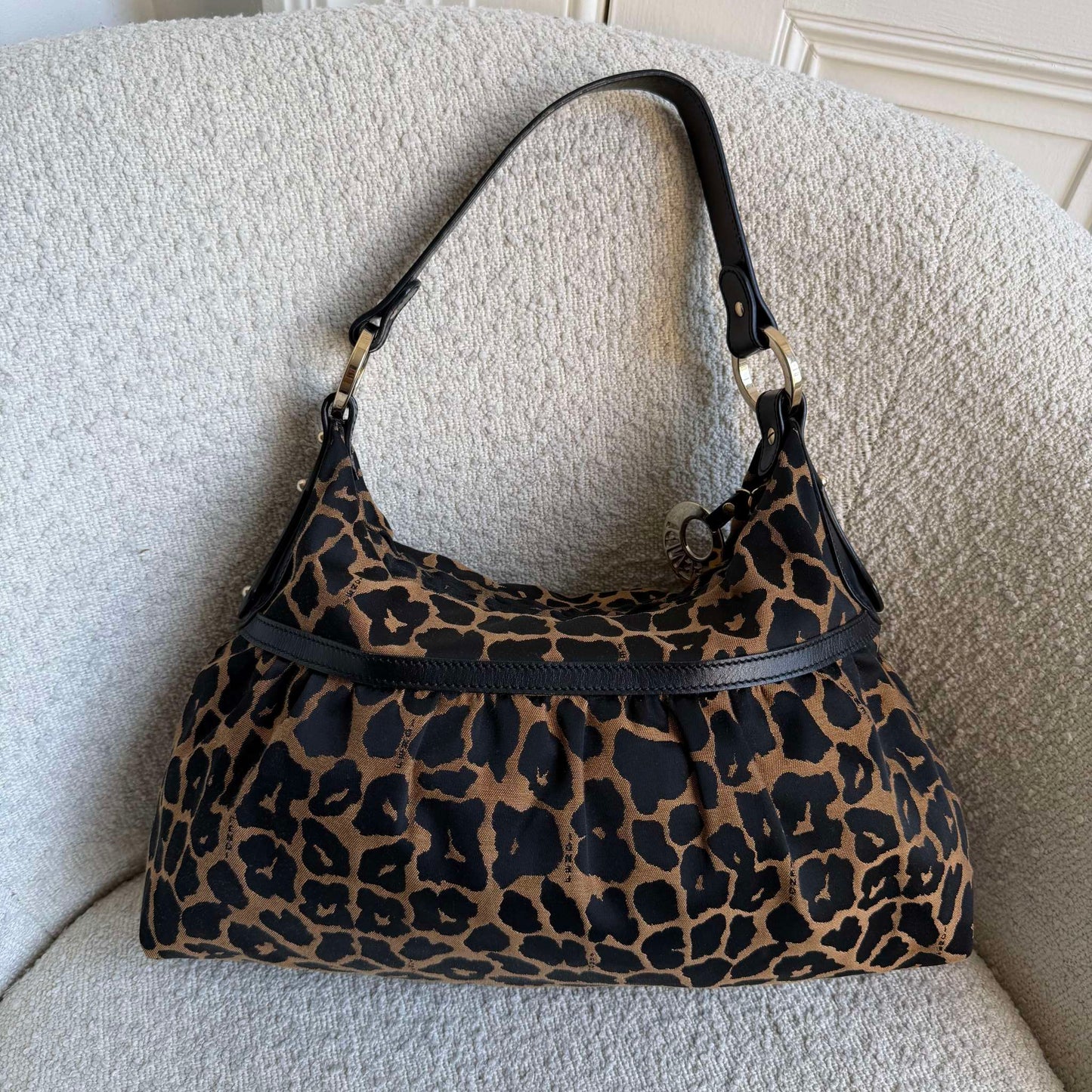Fendi Chef Leopard Canvas Shoulder Bag