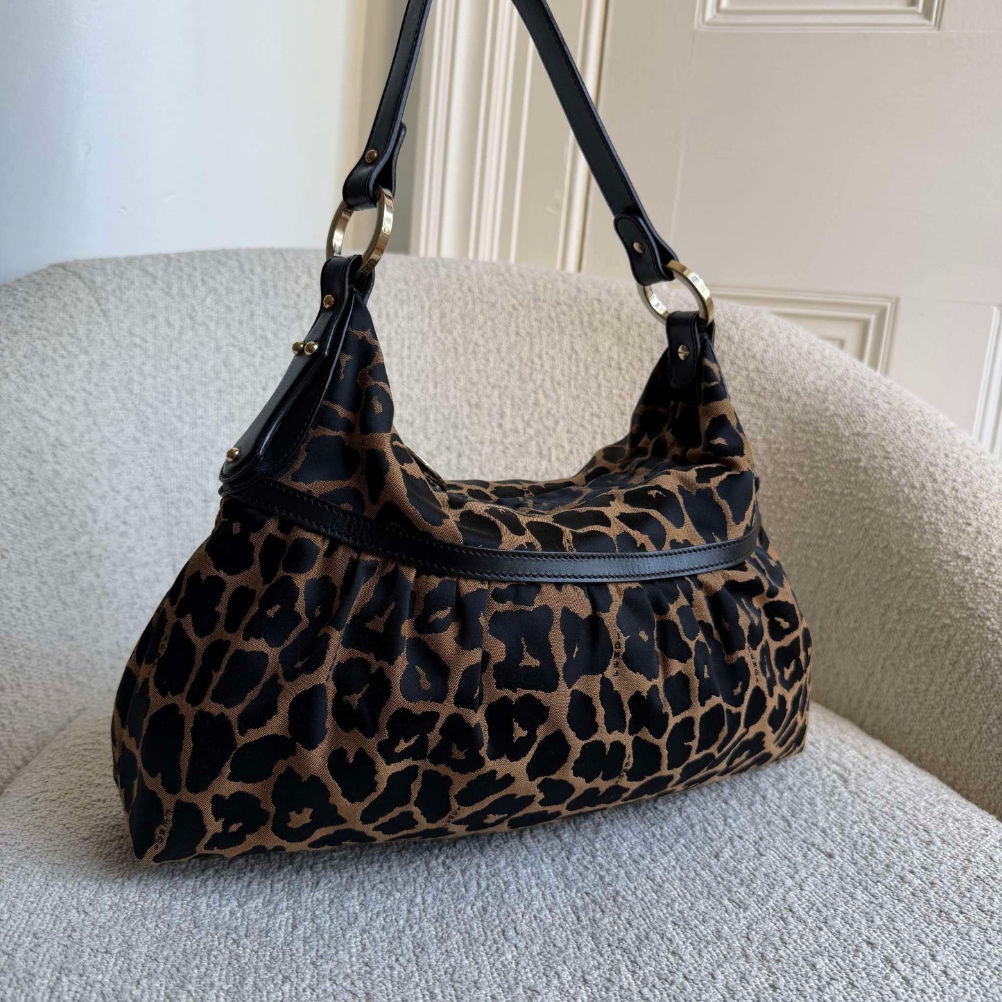 Fendi Chef Leopard Canvas Shoulder Bag
