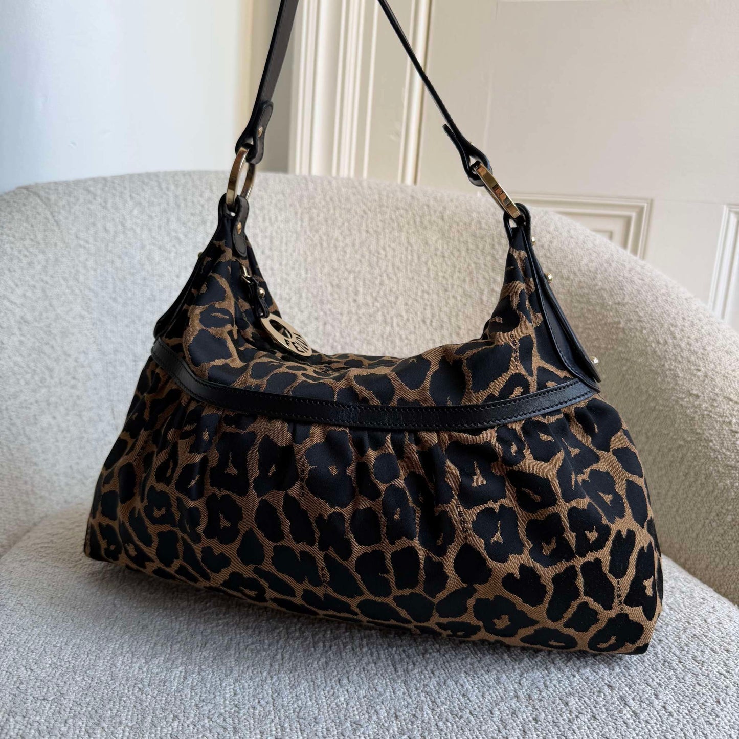 Fendi Chef Leopard Canvas Shoulder Bag
