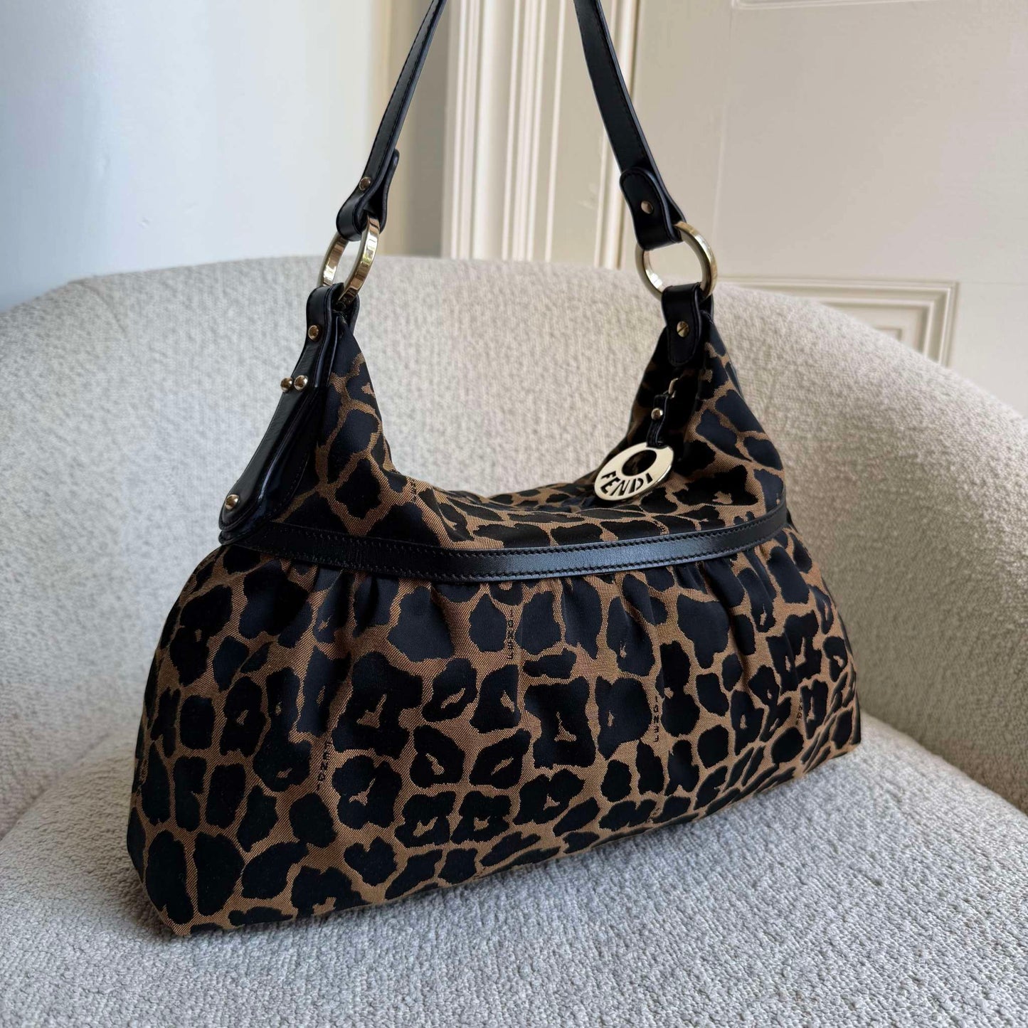 Fendi Chef Leopard Canvas Shoulder Bag