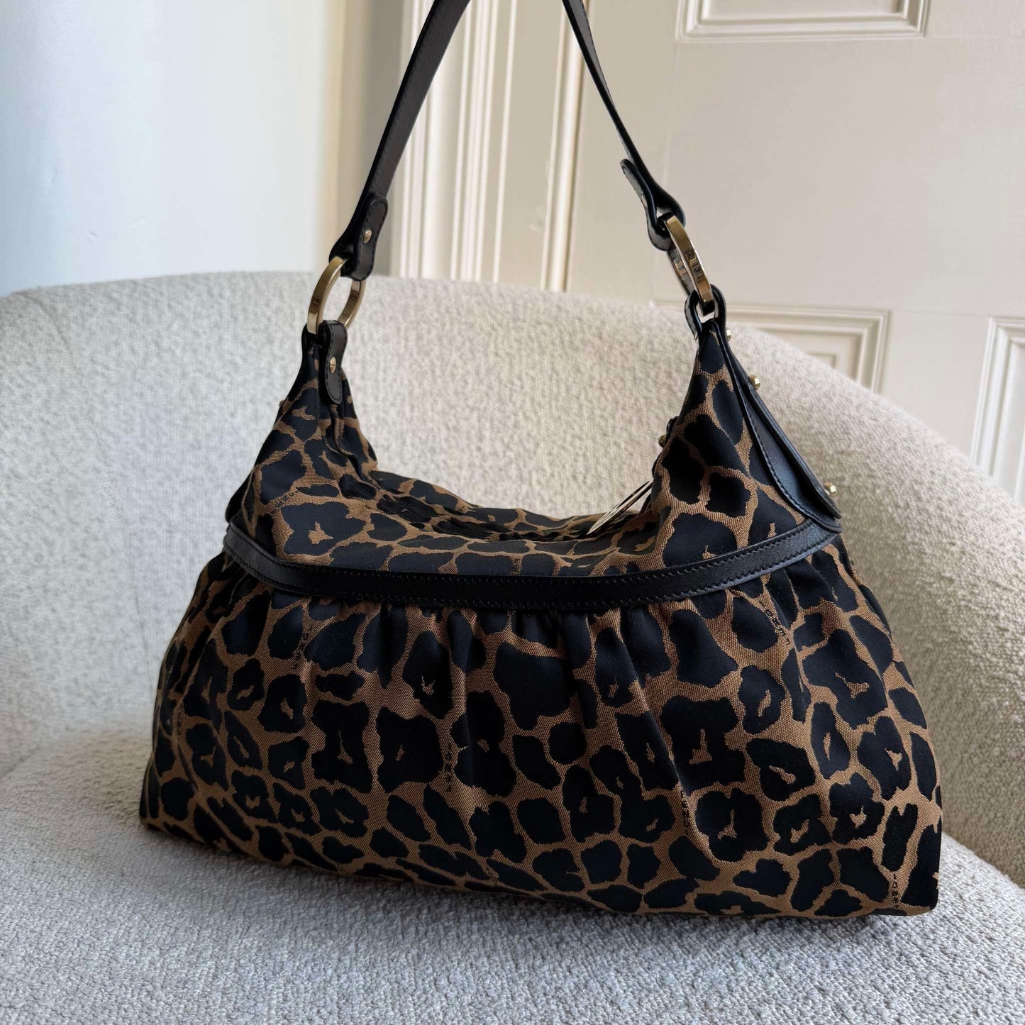Fendi Chef Leopard Canvas Shoulder Bag