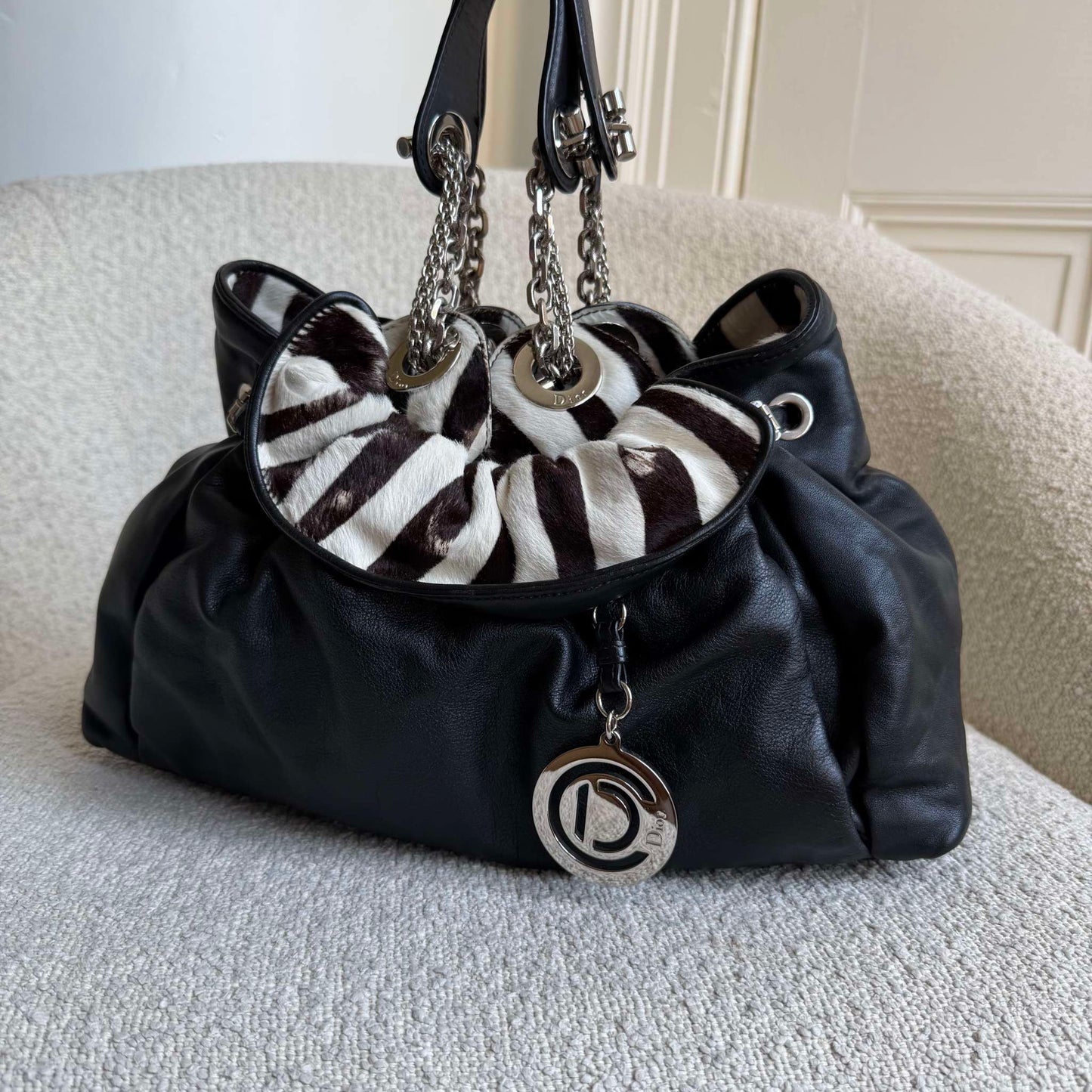 Dior Cannage Le Trente Ponyhair Zebra Black Leather Handbag