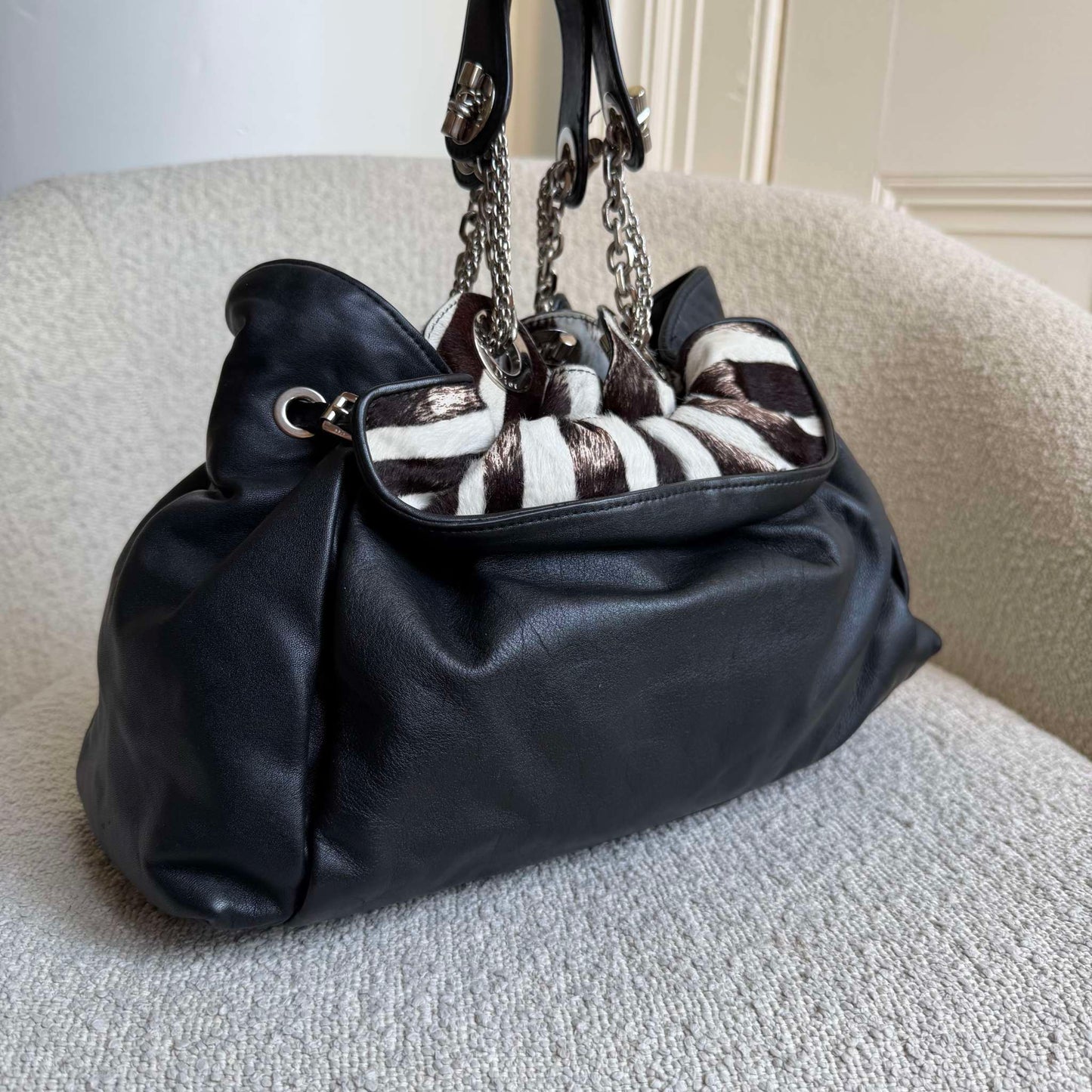Dior Cannage Le Trente Ponyhair Zebra Black Leather Handbag